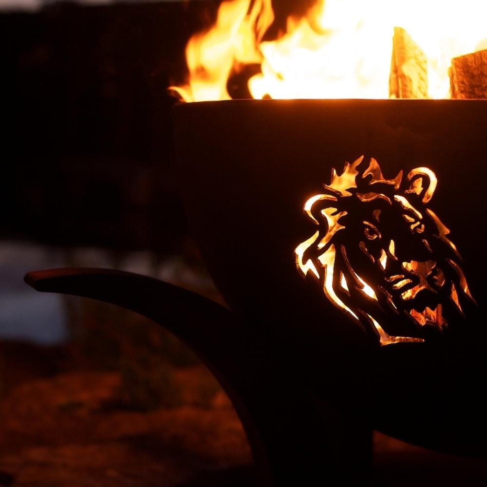 41 Inch Handcrafted Carbon Steel Gas Fire Pit - Africa's Big Five Design for Outdoor Patio, Backyard & Camping Decor