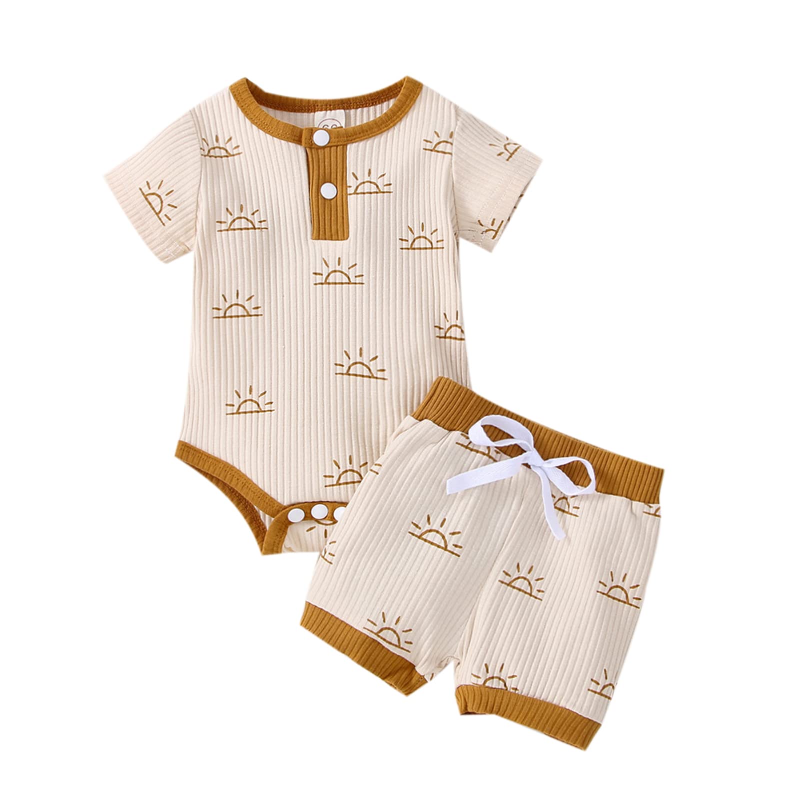 Newborn Baby Boy & Girl Summer Outfit - Soft Cotton Ribbed Romper & Shorts Set | Unisex Infant Clothes for Sunshine Playtime & Outdoor Adventures