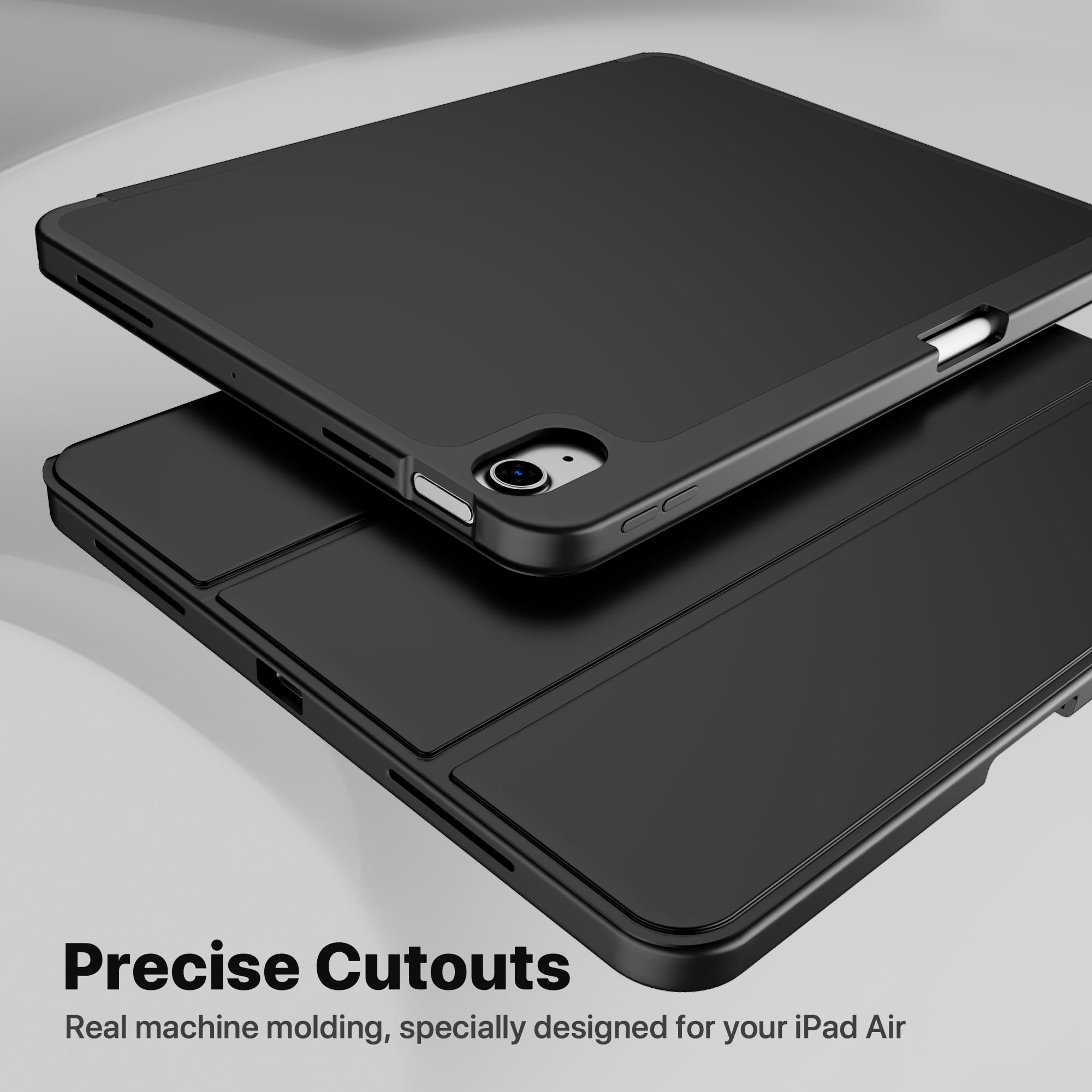 VAKS iPad Air 6th/5th/4th Generation Case 11 inch & 10.9 inch (2024/M2/2022/2020 Model) - Trifold Stand Smart Cover with Auto Wake/Sleep & Pencil Holder, Soft TPU Back Protective Case (Black) - Perfect for Work, Study & Travel