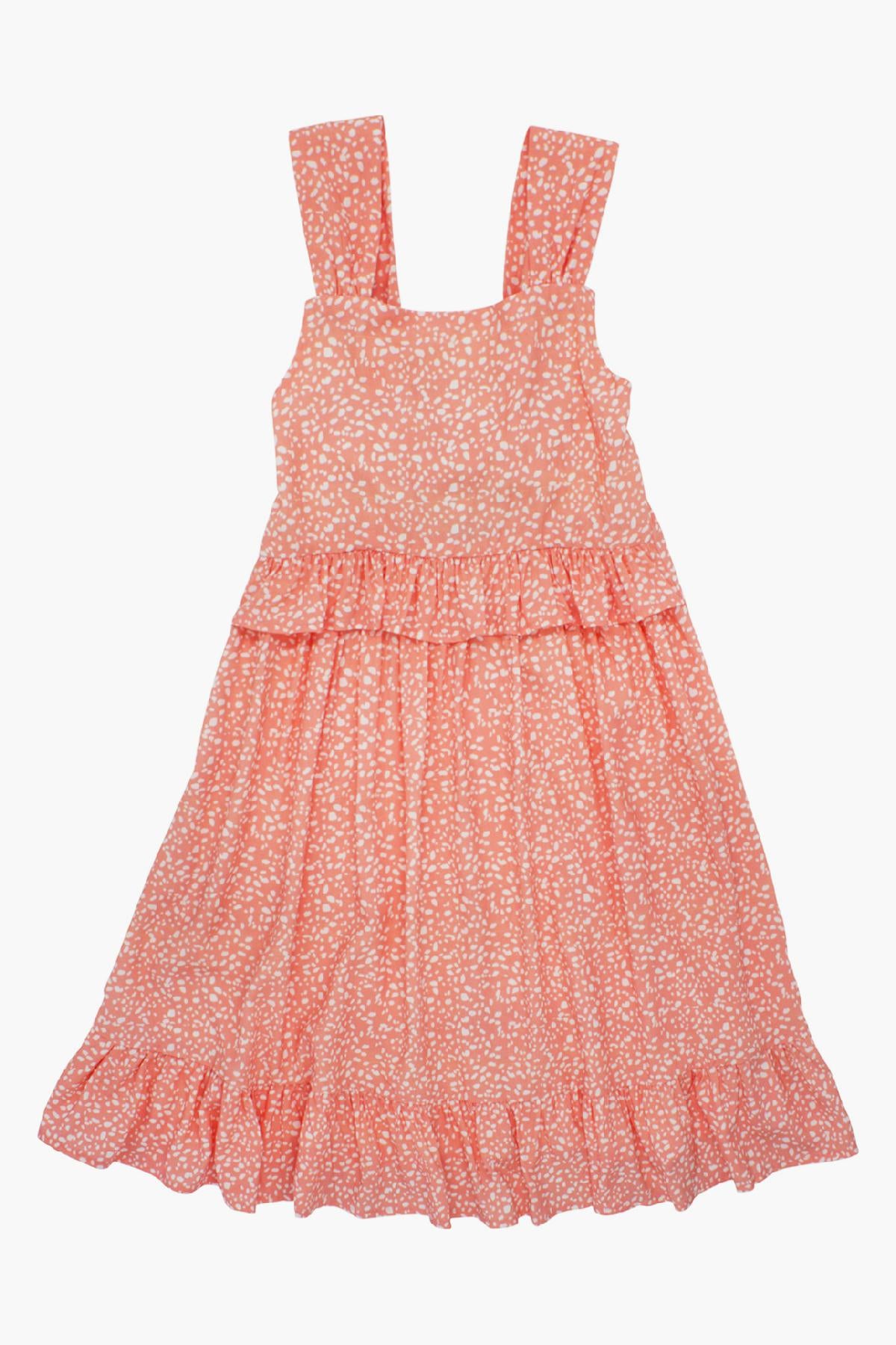 Girls Feather Print Dress with 4 Arrow Sunset Design in Coral - Size 3 | Perfect for Birthday Parties, Beach Vacations & Summer Outfits