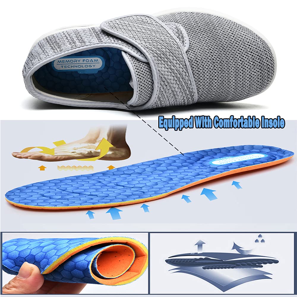 JBTNBX Men's Wide Width Diabetic Shoes - Adjustable Closure, Lightweight & Breathable Walking Sneakers for Elderly with Edema, Plantar Fasciitis & Swollen Feet - Ideal for Daily Walking, Comfortable Work Shoes & Foot Pain Relief