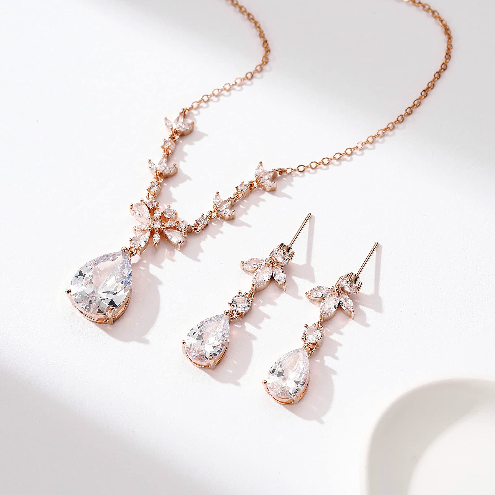 SWEETV Elegant Wedding Jewelry Set for Brides & Bridesmaids - Teardrop Crystal Necklace, Dangle Earrings & Bracelet - Perfect for Prom, Anniversary & Special Occasions - Women's Gift Idea for Weddings, Parties & Formal Events