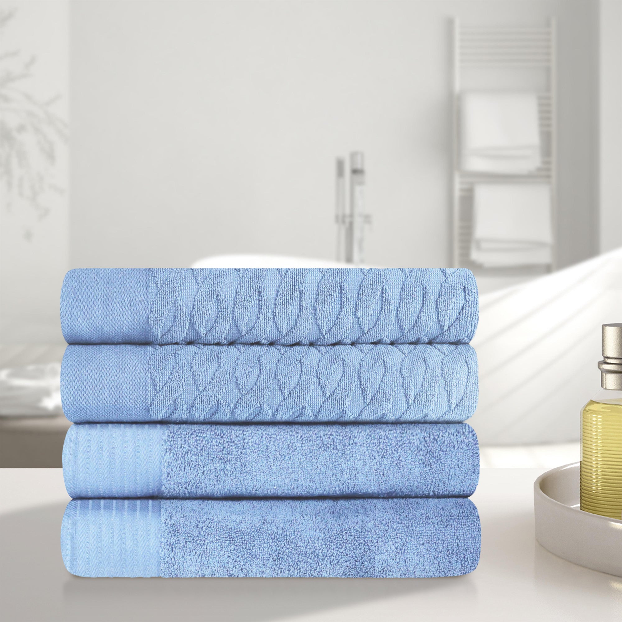 Premium Turkish Cotton Jacquard Herringbone & Solid 4-Piece Bath Towel Set - Ultra Soft & Absorbent Luxury Towels for Spa, Bathroom & Guest Use