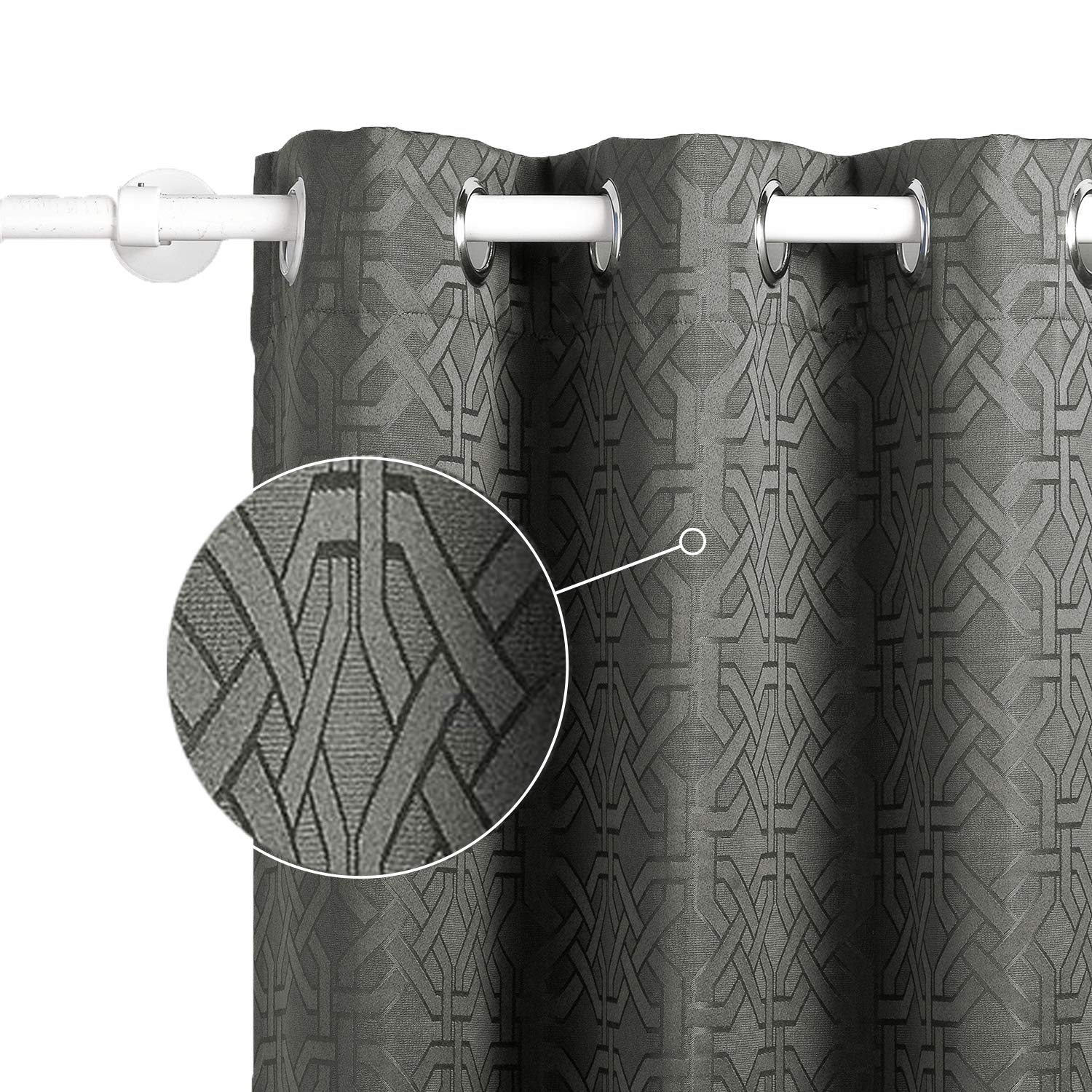 Room Darkening Curtains 84 Inches Long - Grey Jacquard Textured Grommet Curtains for Sliding Glass Doors & Living Room | Blackout Drapes for Bedroom, Home Theater & Nursery (52x84 Inch, Gray) - SINGINGLORY