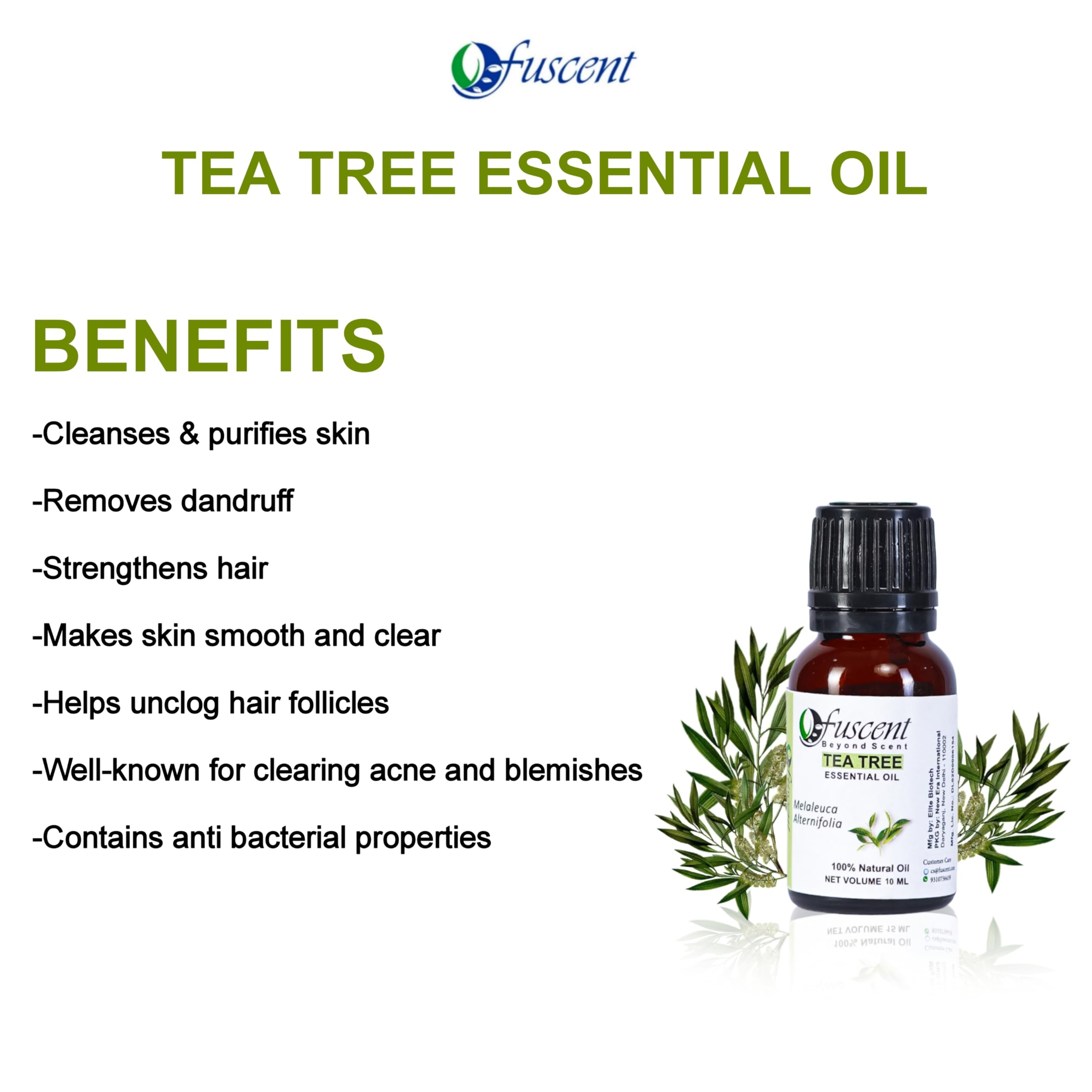 FUSCENT Premium Tea Tree & Rose Essential Oil Set (10ml x 2) - 100% Pure Organic Undiluted for Hair Care, Skin Care, Aromatherapy, Soap Making & Home Fragrance | Natural Relaxation & Wellness Essential Oils