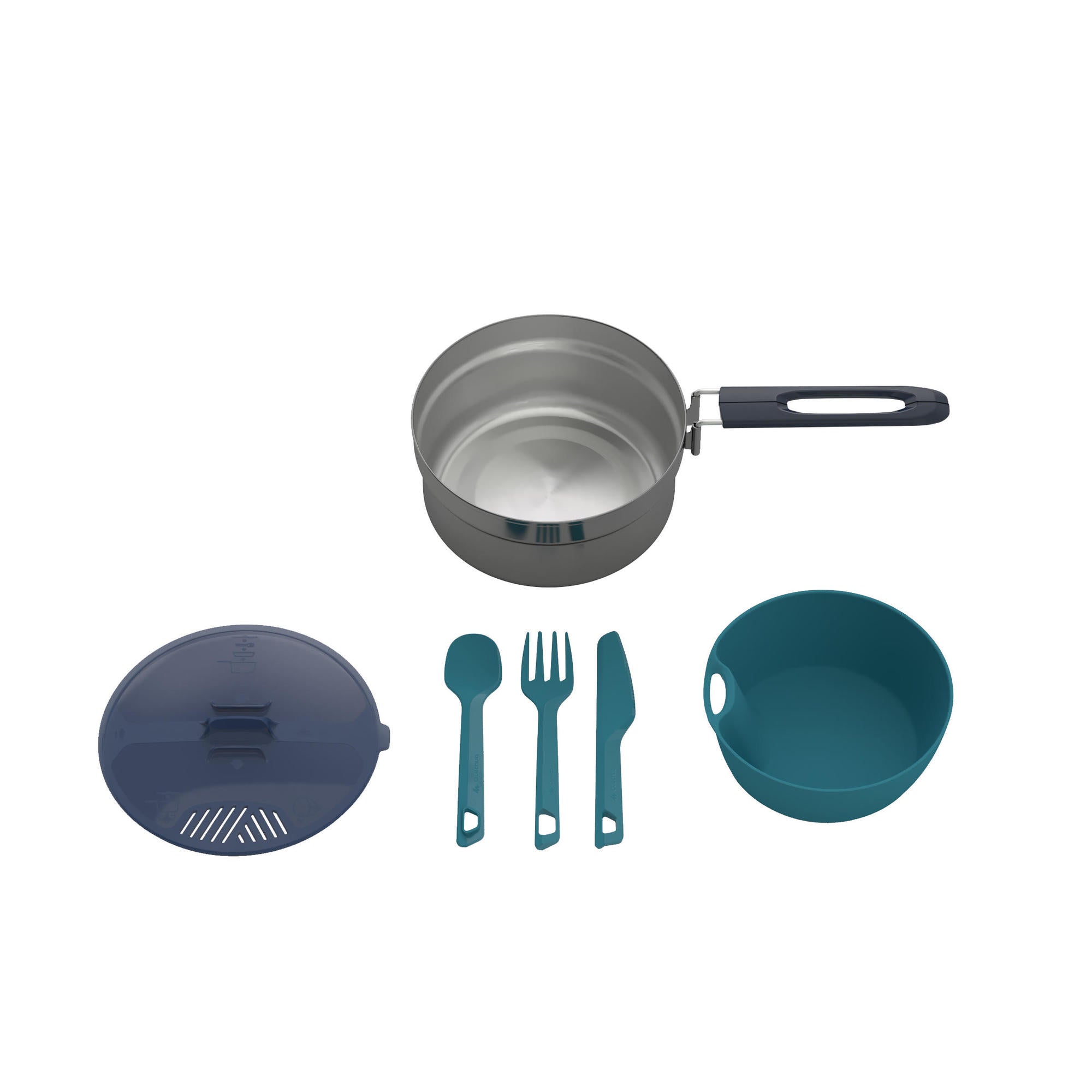 Quechua MH100 1.1L Lightweight Stainless Steel Camping Cookset - Compact Cooking Pot for Backpacking, Hiking & Outdoor Adventures