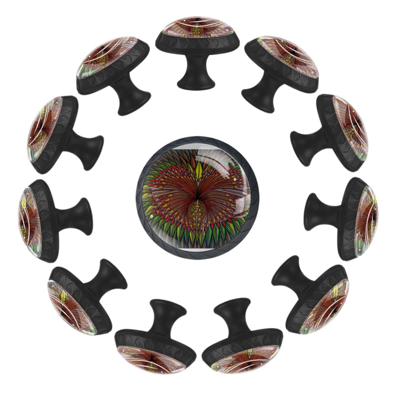 GIAPB 12Pcs Cabinet Handles & Knobs - Decorative Flower Pattern Drawer Pulls for Kitchen Cabinets, Bathroom Vanity, Dresser & Furniture Hardware (Gold/Black) - Easy Installation & Stylish Home Upgrade