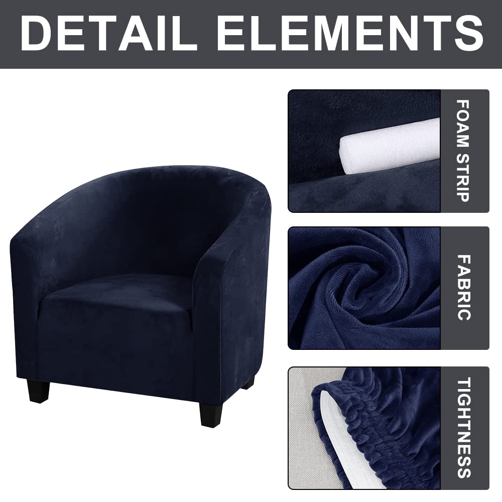 Stretch Velvet Slipcover for Tub Chair - High Elastic Spandex Sofa Cover, Armchair Protector for Living Room, Hotel & Counter (Navy Blue) | Perfect for Home Decor, Furniture Protection & Hospitality Use