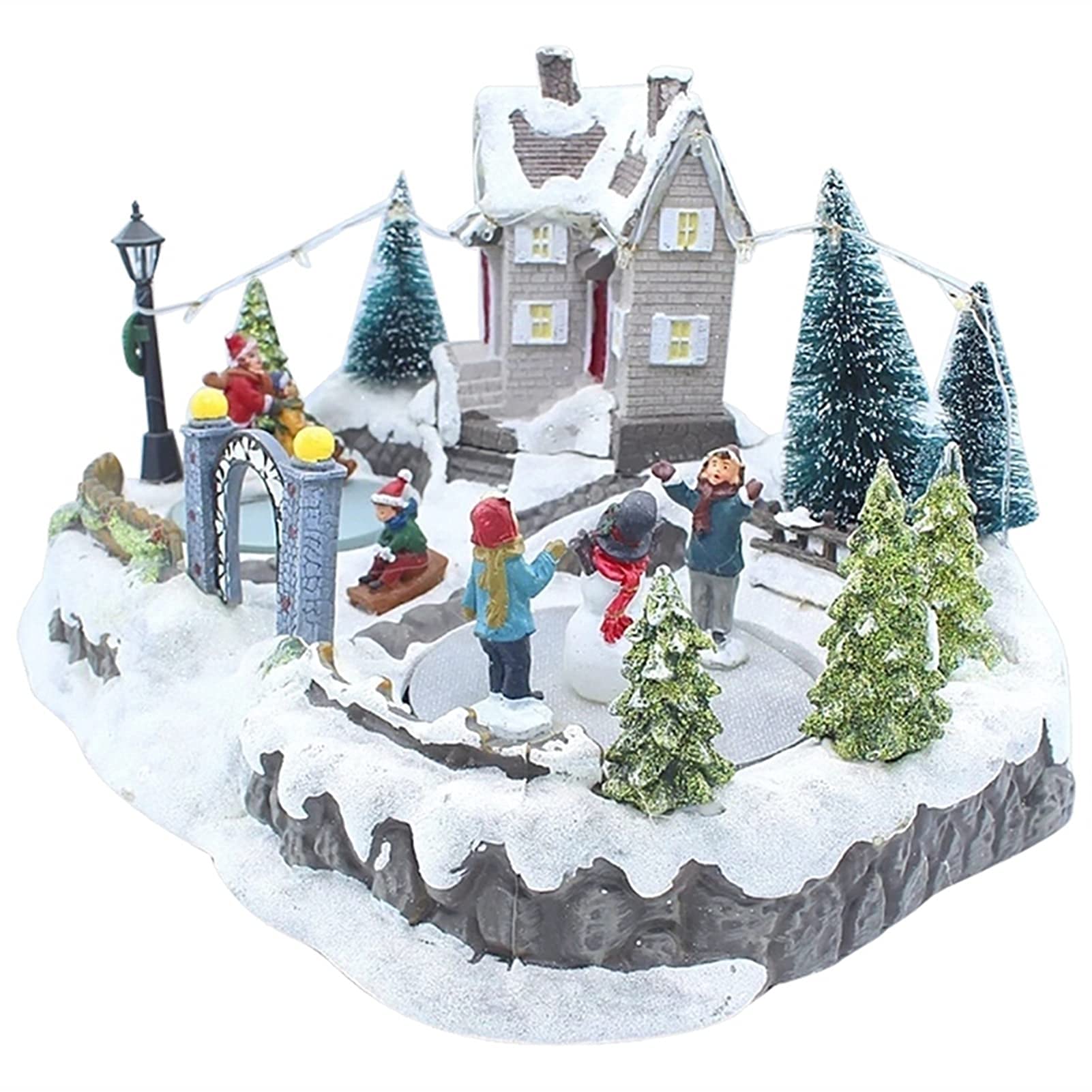 Christmas Snow Village House Ornaments - LED Light Up Holiday Decor with Music for Christmas Tree & Festival Home Decoration | Perfect for Mantel, Tabletop & Winter Wonderland Displays
