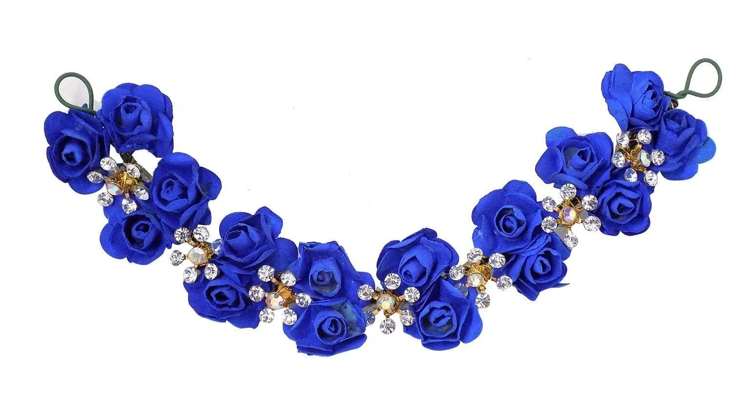 APOEM Blue Bun Decoration Hair Gajra for Women & Girls - Wedding Hair Accessories, Party Hair Jewelry, Bridal Hairpiece for Special Occasions