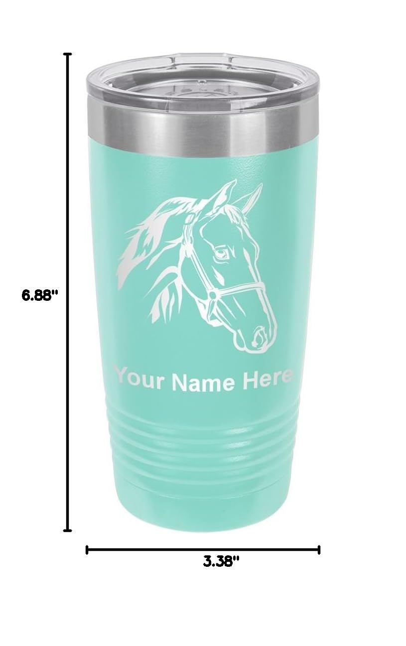 LaserGram 20oz Vacuum Insulated Stainless Steel Tumbler Mug with Horse Head Design - Custom Engraved Personalized Gift for Coffee, Tea & Cold Drinks - Perfect for Office, Travel & Outdoor Activities (Teal)