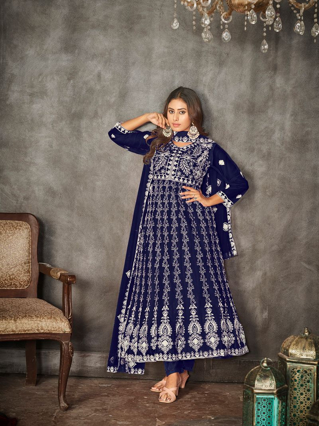 Elegant Blue Designer Semi-Stitched Anarkali Suit with Intricate Embroidery - Perfect for Weddings, Parties & Festive Occasions