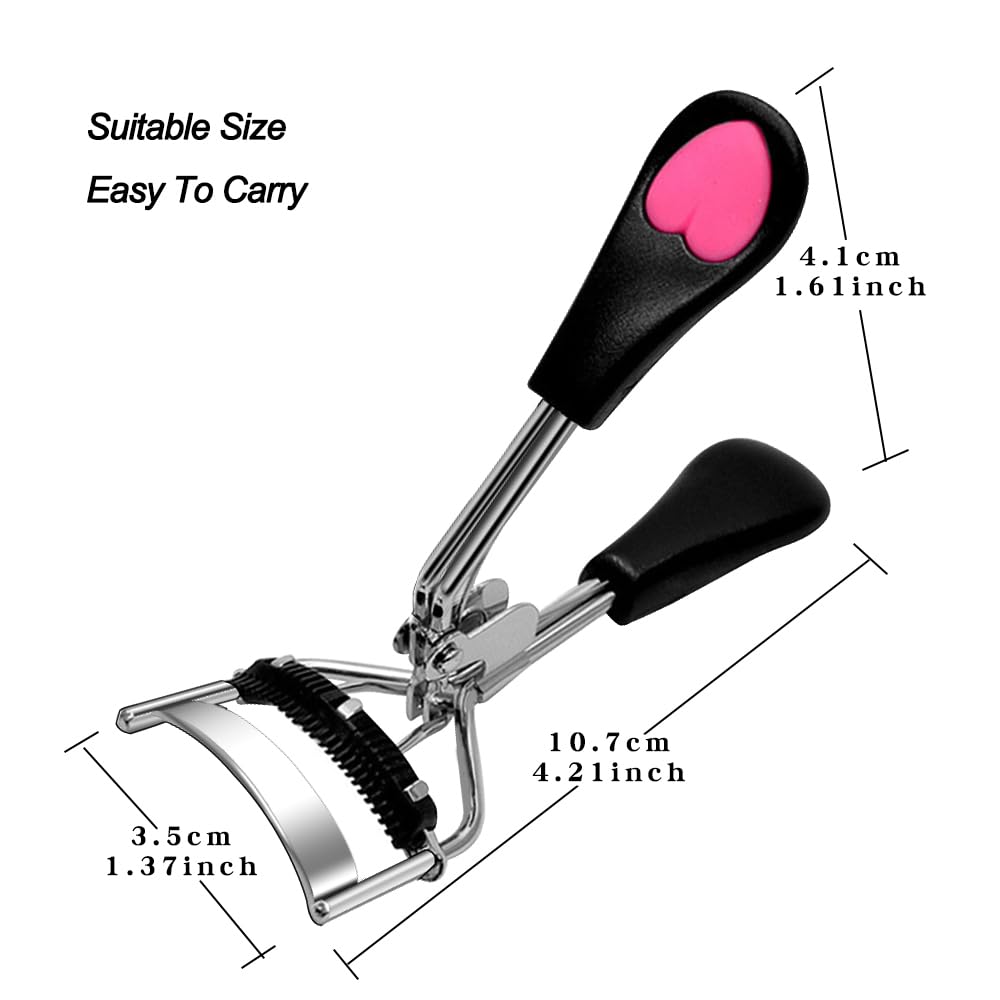 Pinkiou Eyelash Curler with Comb - Universal Fit for All Eye Shapes, Curved Design for Women's Makeup, Natural & Long-Lasting Eyelash Curling Tool - False Lashes Accessory (Black) - Perfect for Daily Makeup, Special Occasions & Professional Salon Use