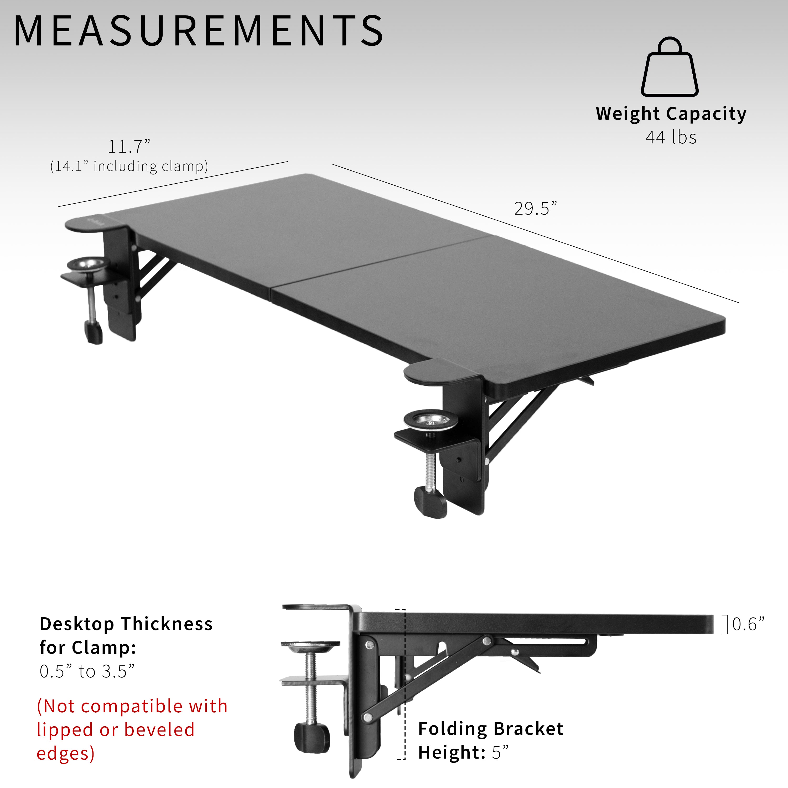 Adjustable Clamp-On Desk Extension - Extra Workspace for Home Office, Study & Gaming - Perfect for Laptops, Monitors & Notebooks