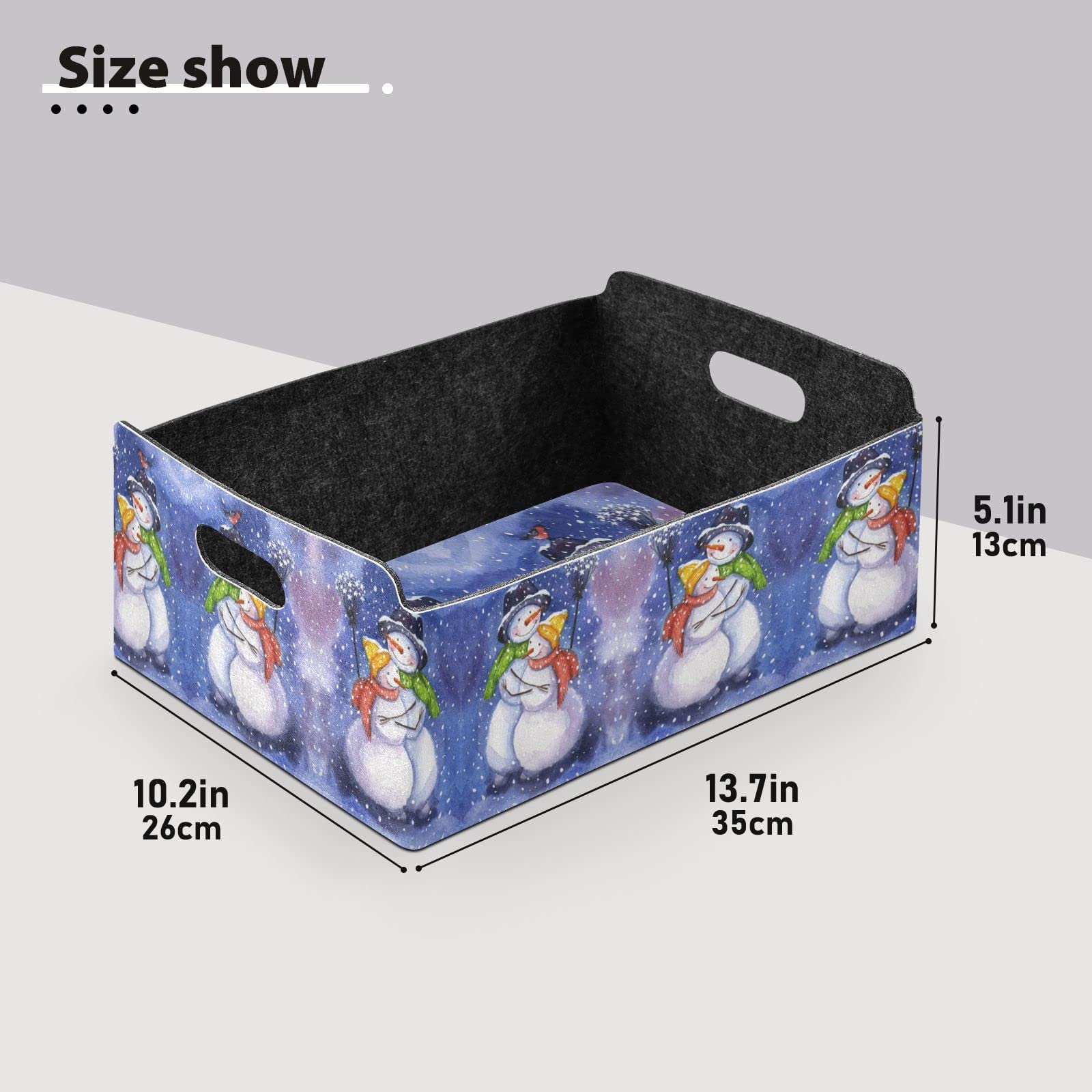 Mr. & Mrs. Snowman Watercolor Desk Organizer Tray - Blue Rectangular Felt Storage Plate for Jewelry, Vanity & Counter Organization | Foldable Detachable Valet Tray for Home, Office & Gift Giving