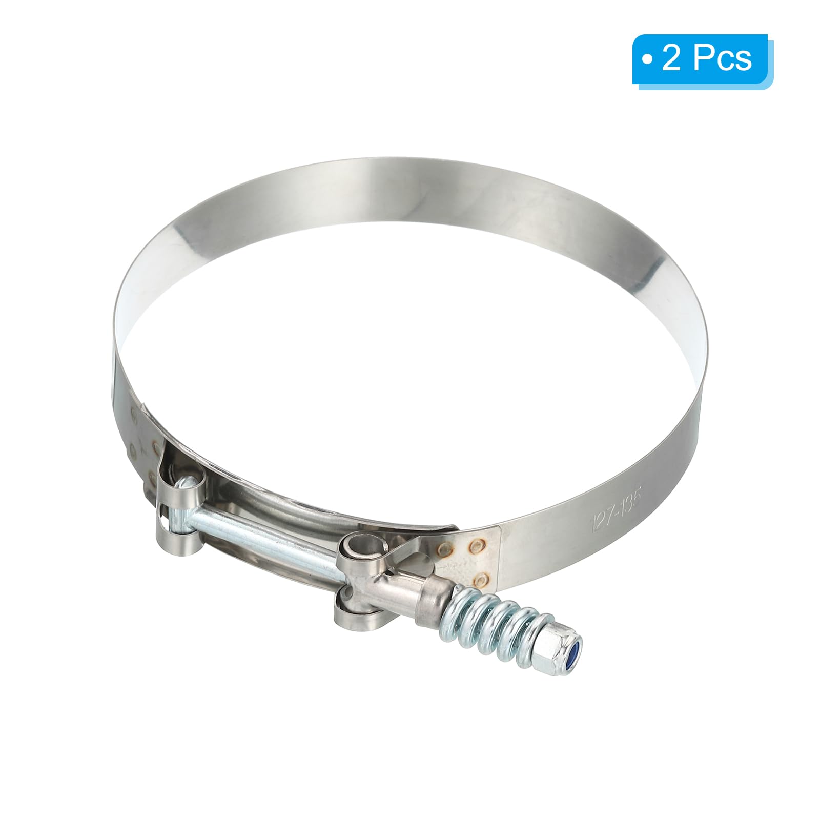 304 Stainless Steel T-Bolt Hose Clamps with Spring - 2 Pack (5-5.3