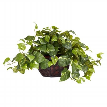 Artificial Pothos Silk Plant with Decorative Vase - Realistic Fake Hanging Vine for Home Office Decor - Perfect for Living Room, Bedroom, Bathroom & Indoor Spaces