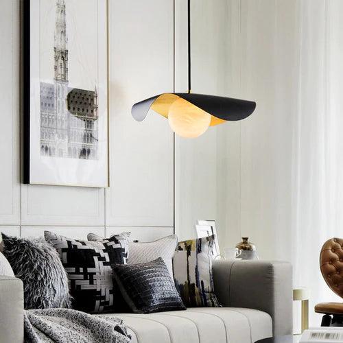 Modern Wavy Black Lampshade - Elegant Pendant Light Fixture for Living Room, Dining Room & Bedroom | Dimmable Hanging Light for Home Decor