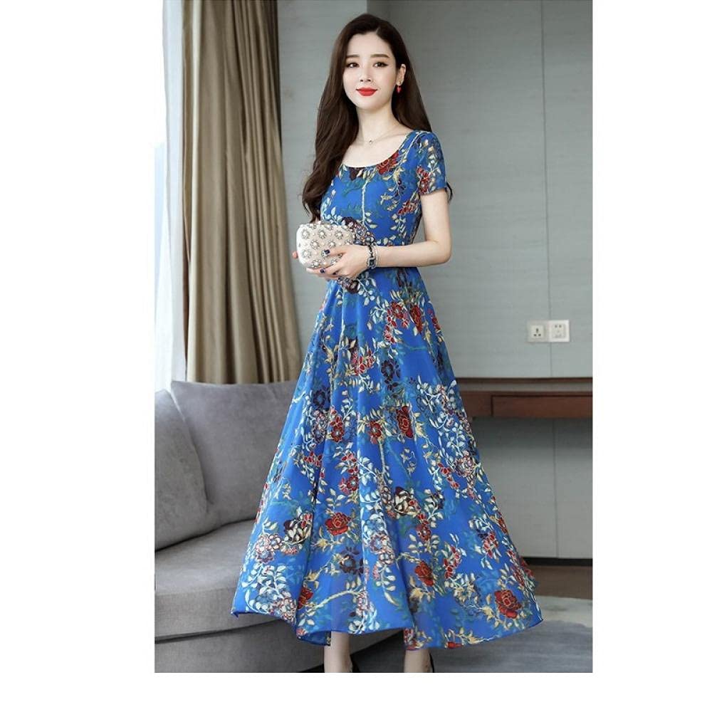 YLDCN Girls' Summer Dresses - Women's High Waist Long Skirt Dress with O Neck & Short Sleeve | Perfect for Beach Vacations, Casual Outings & Summer Parties