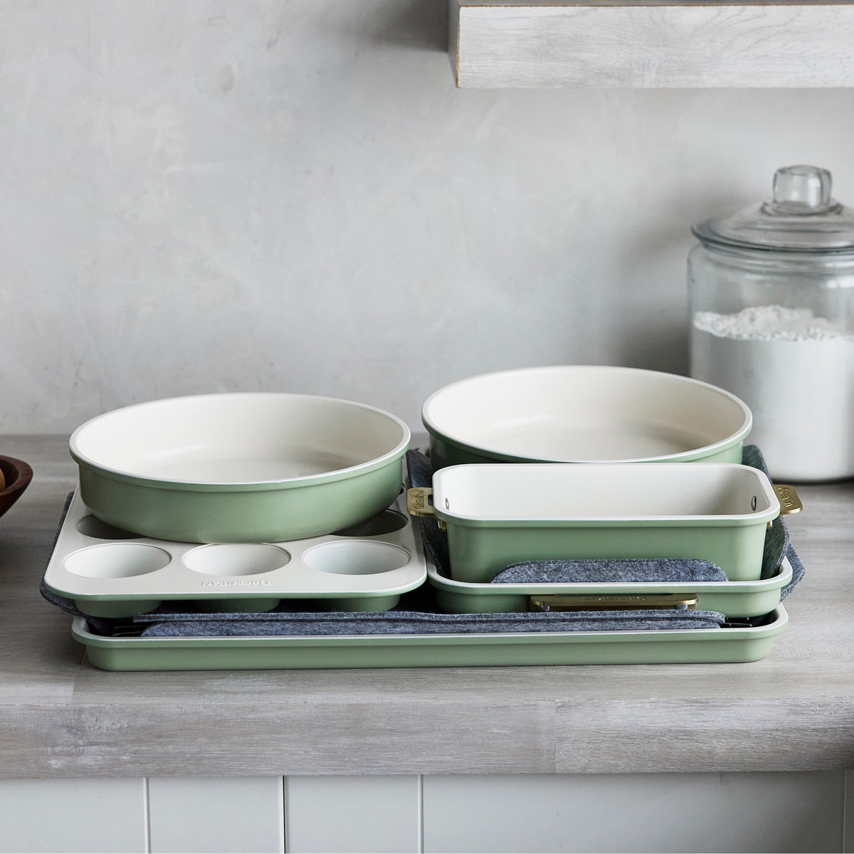 Premium Reserve Bakeware 7-Piece Nonstick Baking Set - Oven Safe Kitchen Essentials for Cakes, Cookies & Bread (Sage Green) | Perfect for Home Bakers & Holiday Gift Giving