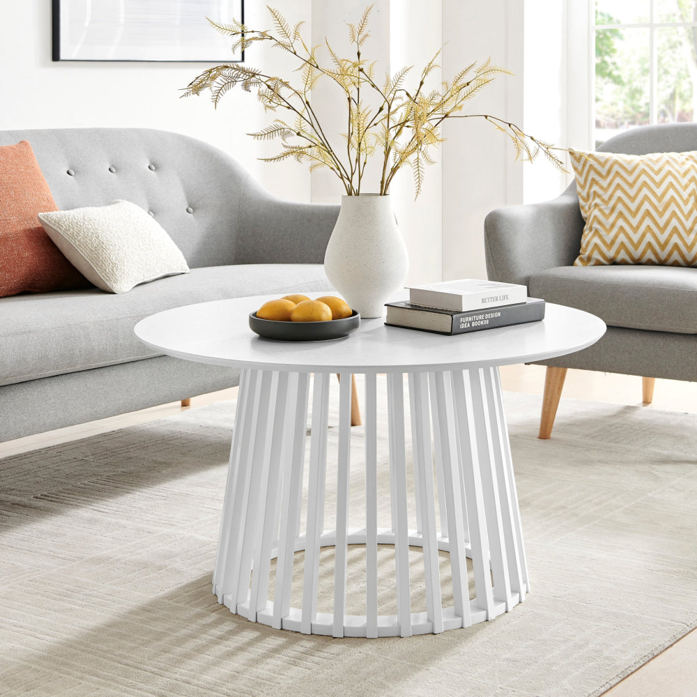 Calandra Classic Round Coffee Table 90cm White - Modern Living Room Furniture for Small Spaces, Perfect for Tea Time & Home Decor