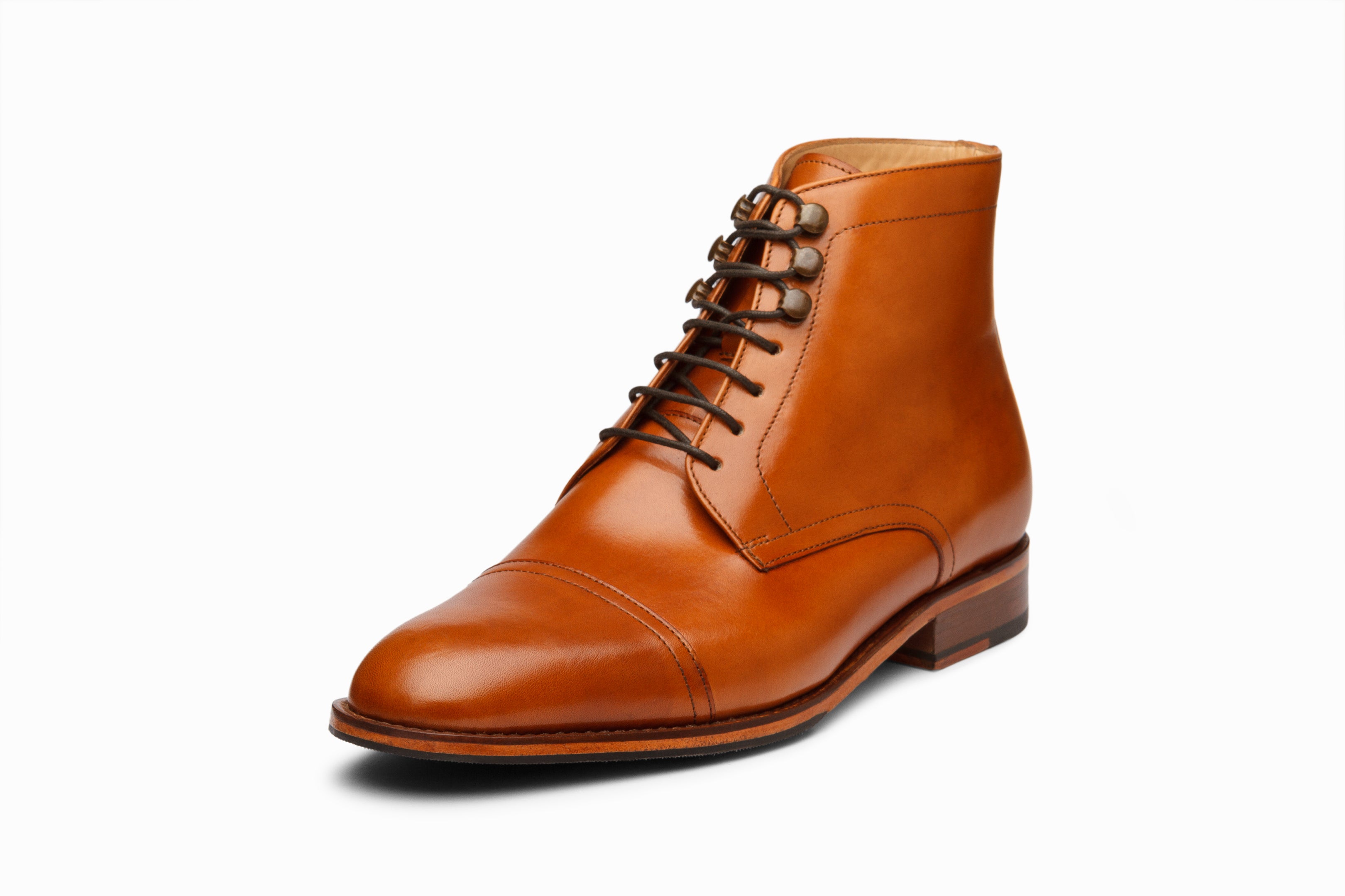 Men's Tan Leather Toecap Derby Boots - Classic Casual & Formal Dress Shoes for Work, Office & Outdoor Wear