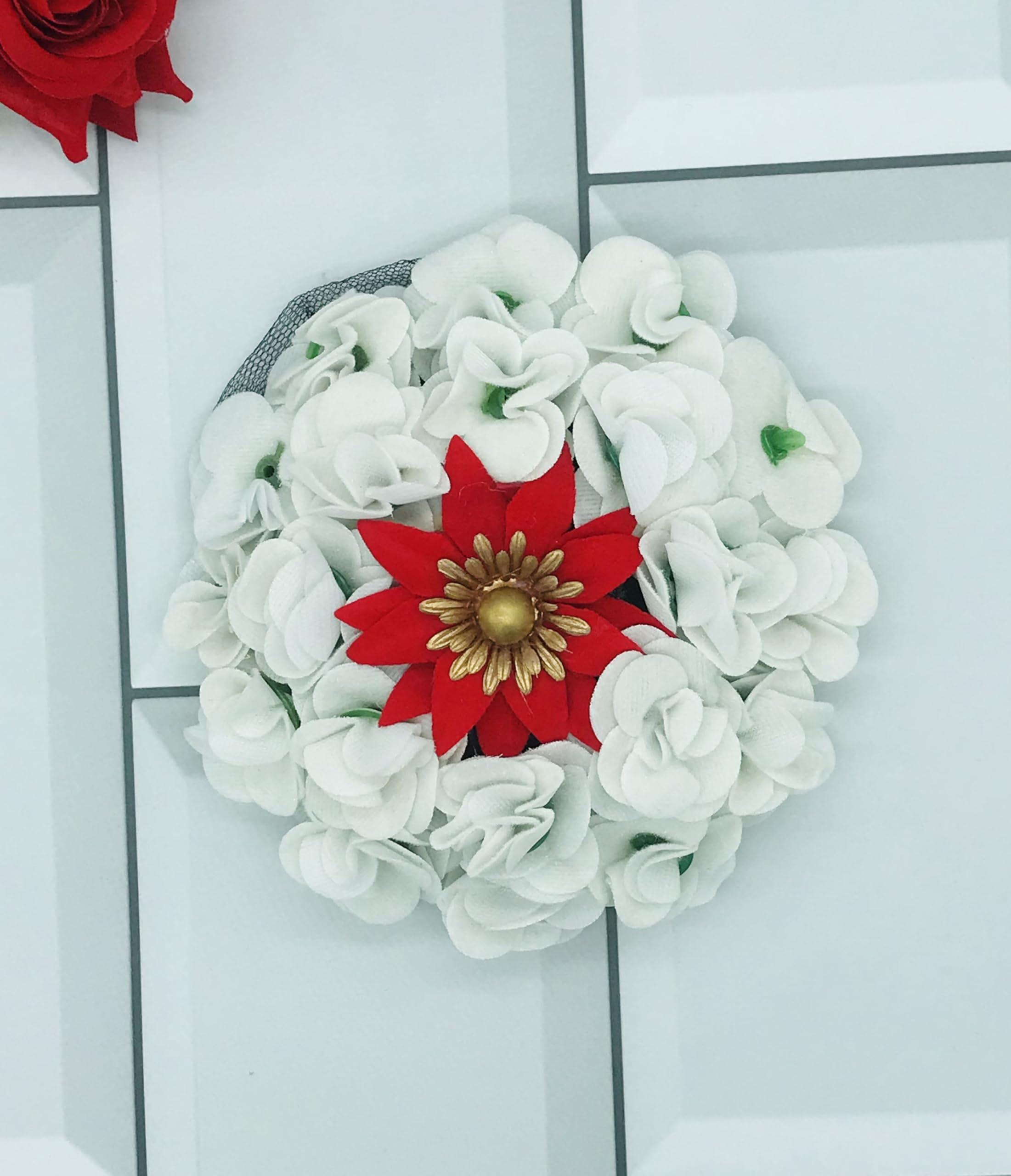 Gadinfashion™ Artificial Flower Bridal Hair Juda/Gajra - Red & White Hair Bun Flower Accessories for Women & Girls (Pack of 1) - Perfect for Weddings, Parties & Special Occasions