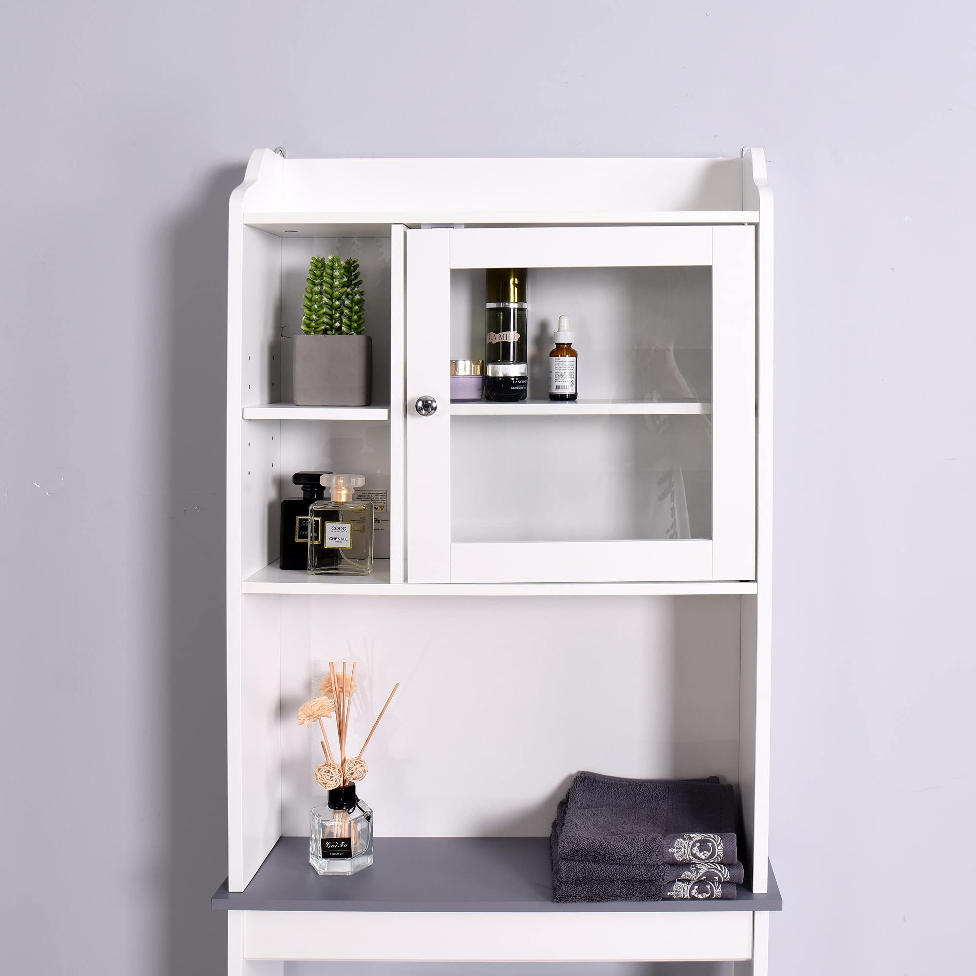 Over The Toilet Cabinet - Adjustable Shelf Bathroom Storage for Small Spaces - White