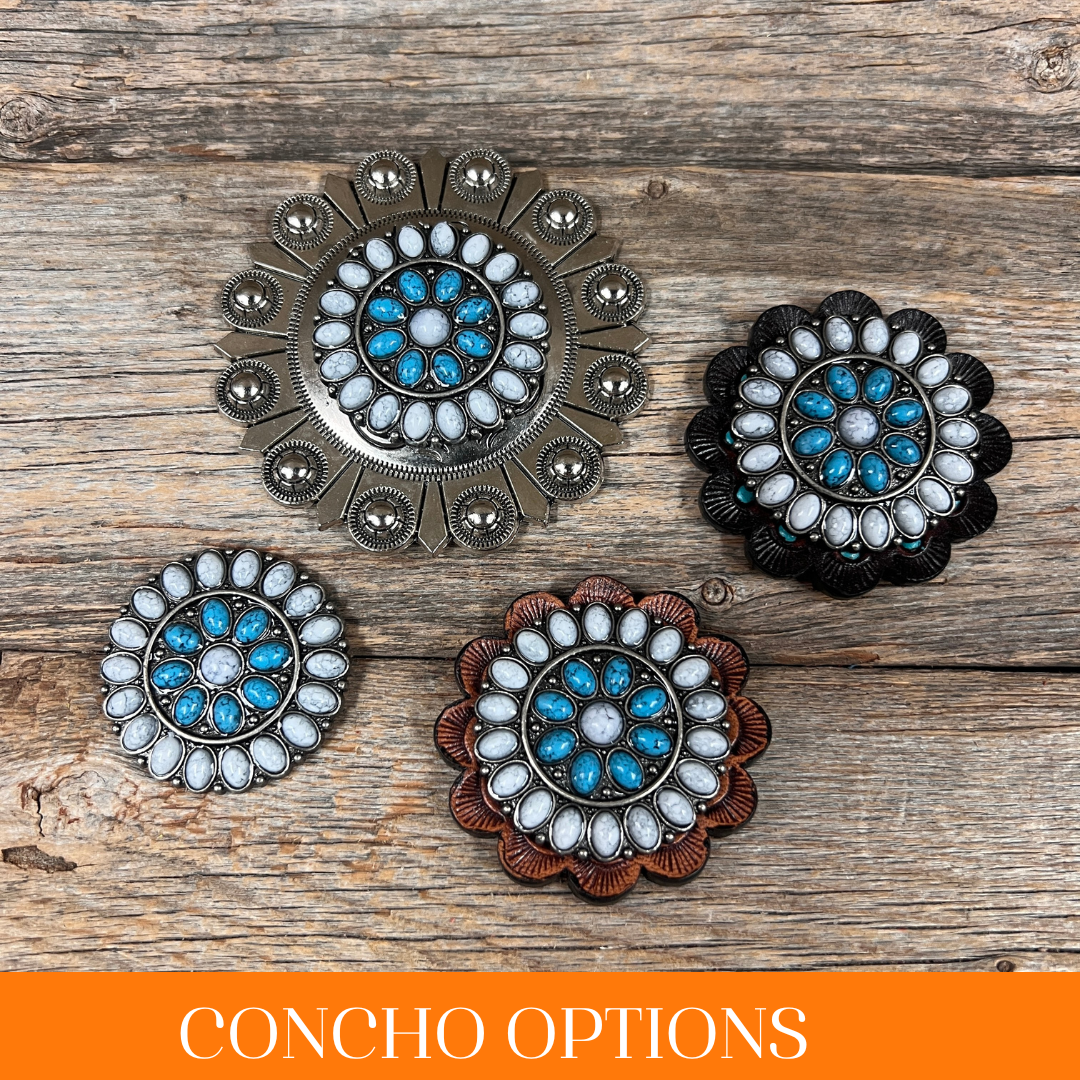 Blue and White Turquoise Western Concho Belt Buckle W212 - Handmade Native American Style Jewelry for Cowboy Boots, Western Fashion & Boho Accessories