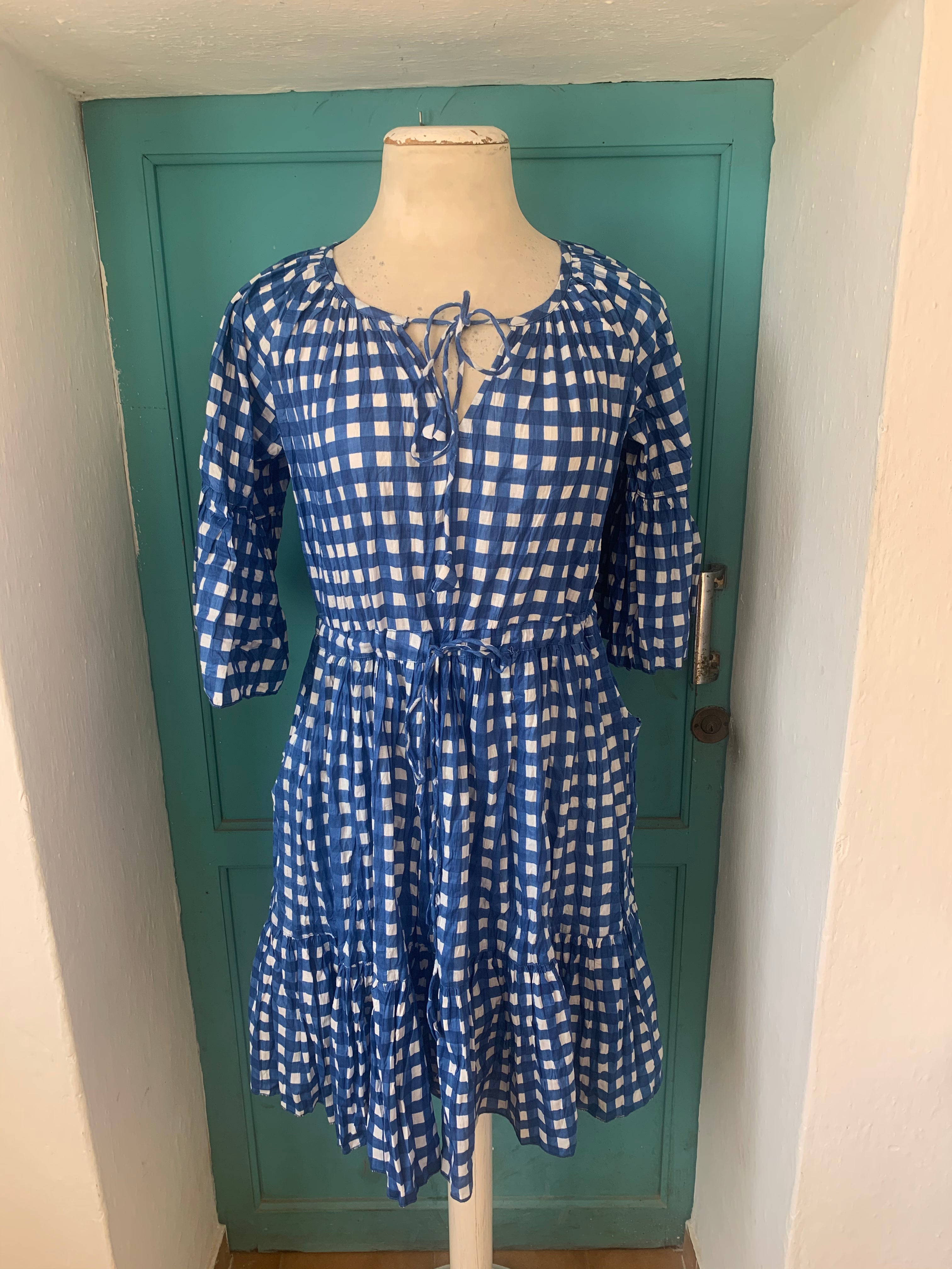 Blue Checkered Sweet Summer Dress for Women | Casual Flowy Midi Dress | Perfect for Beach, Vacation & Summer Outings