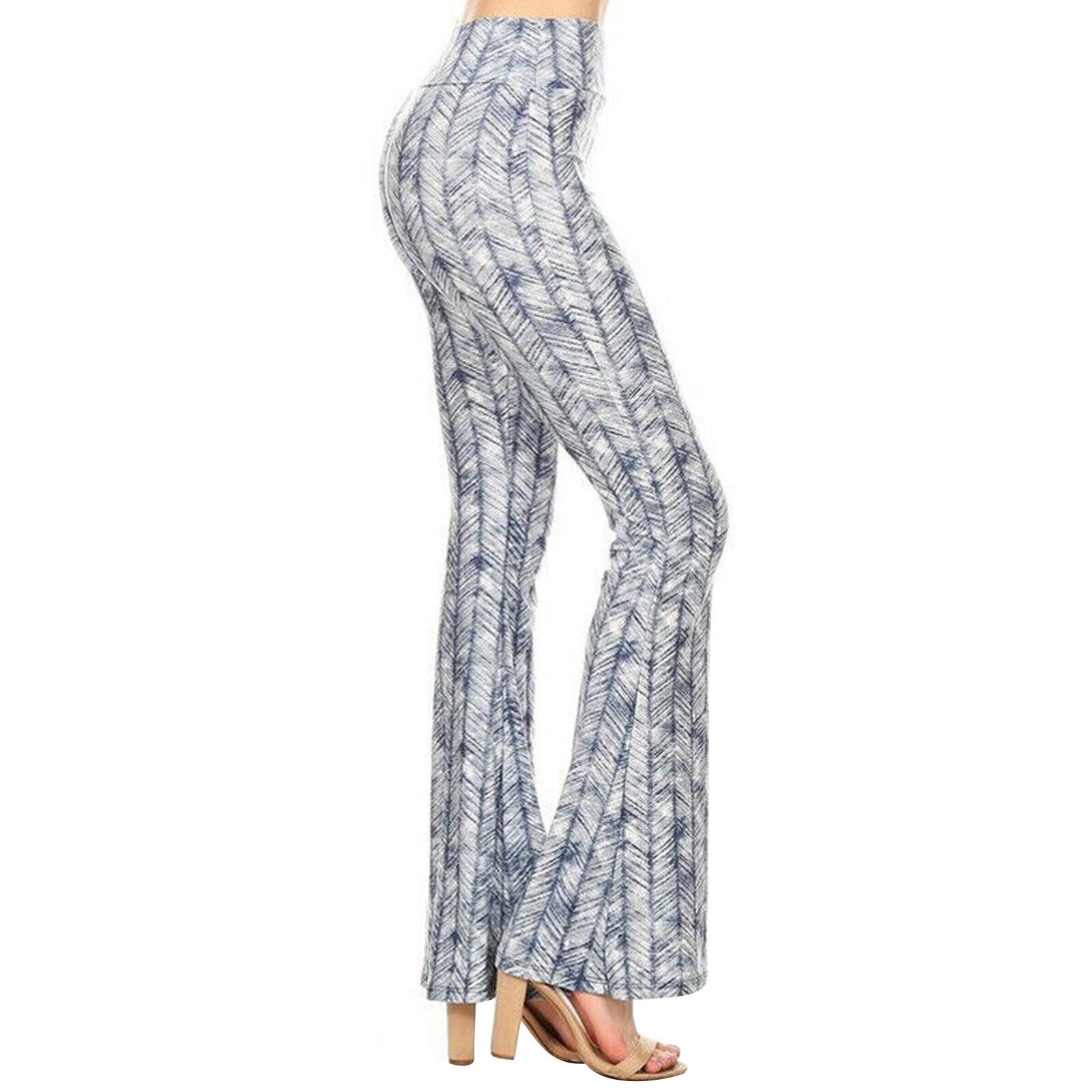 Women's High Waist Flare Leg Yoga Pants - Stretchy Casual Long Pants with Printed Design for Workout, Lounge & Everyday Wear