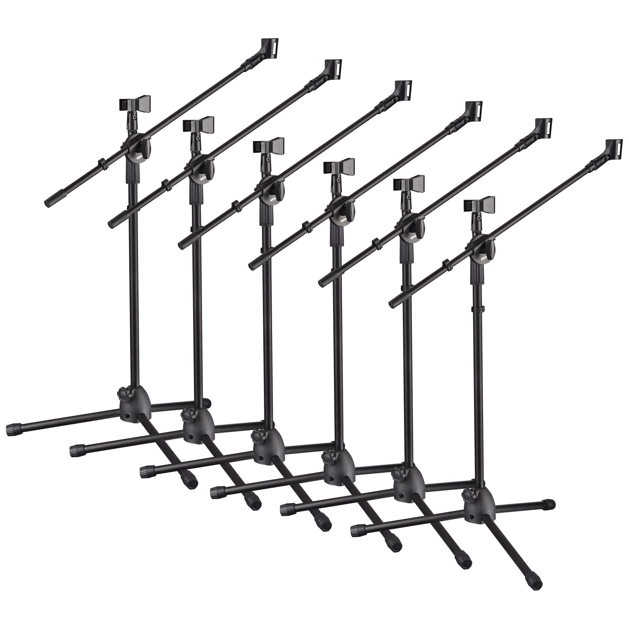 6 Pack Adjustable Microphone Stand Tripod with Dual Mic Clip & Rotating Boom Arm - Professional Studio Recording, Live Streaming, Podcasting, Karaoke, Indoor & Outdoor Stage Performances