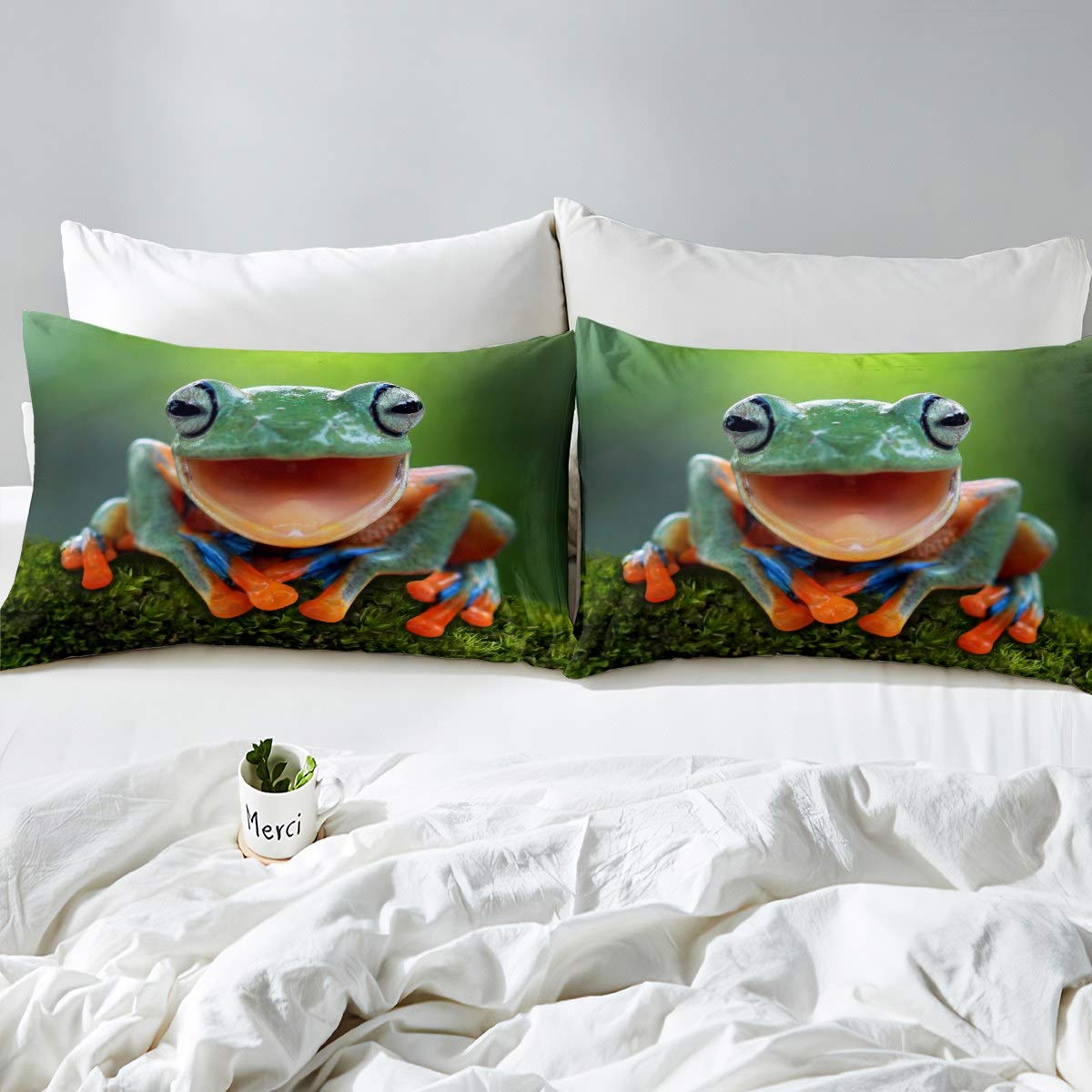 Feelyou Frog Comforter Set - Tropical Amphibian Themed Bedding for Kids | Microfiber Duvet Cover with Animal Print | Twin Size Boys & Girls Room Decor | Perfect for Jungle-Themed Bedrooms and Nature Lovers