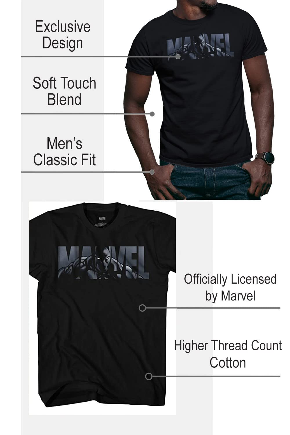Marvel Black Panther Logo T-Shirt for Men & Women - Superhero Graphic Tee for Casual Wear, Cosplay & Marvel Fans