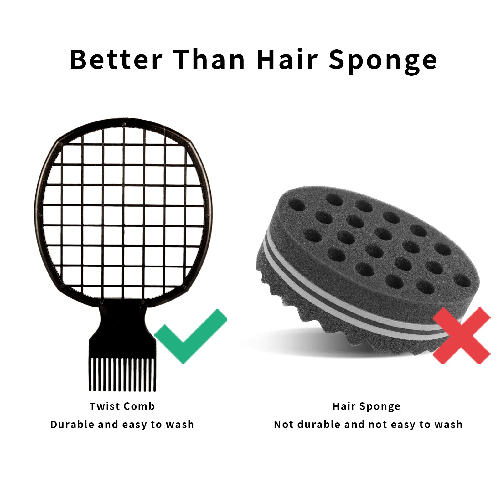 2Pcs Twist Combs for Natural Curls - Upgraded Hair Brush for Men & Women, Better Than Sponge (Black) | Perfect for Styling, Detangling & Defining Curly Hair