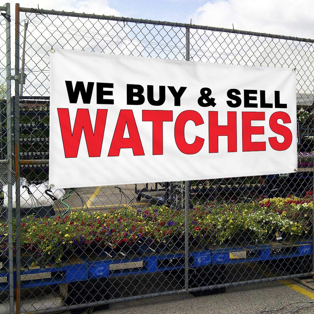 Premium Vinyl Banner - 60x144 Inches, Weatherproof & Durable for Outdoor Use - Business, Industrial & Yard Signs with 10 Grommets (Black & Red) - Perfect for Watch Shops, Retail Stores & Promotional Events