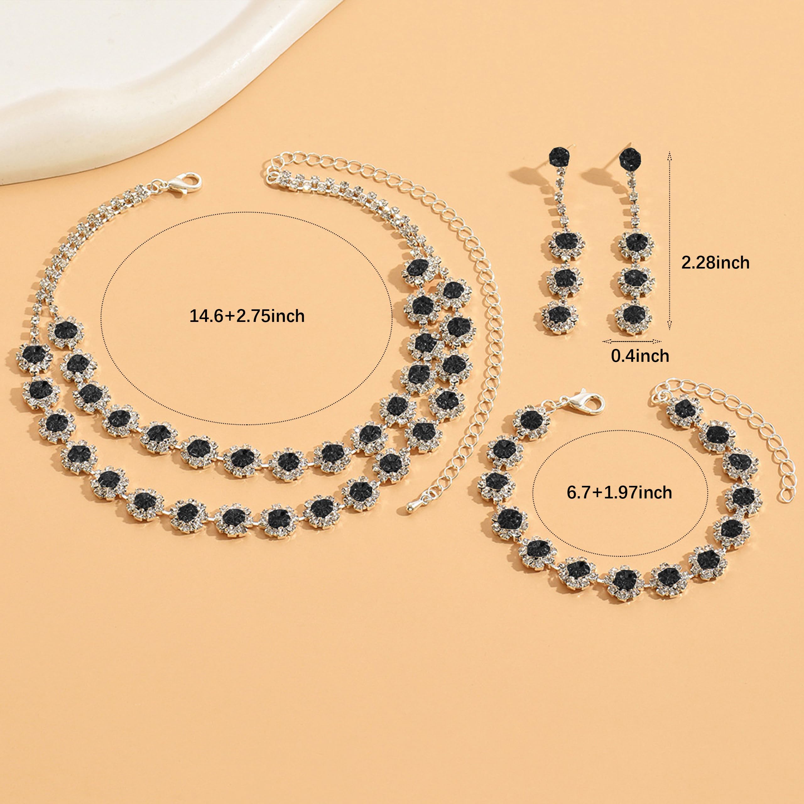 Elegant Silver Jewelry Set for Women - Rhinestone Necklace, Earrings & Bracelet | Perfect for Prom, Wedding Guest Dresses, Party Outfits & Evening Events | Costume Jewelry & Dress Accessories for Special Occasions