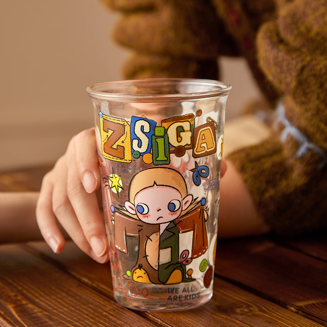POP MART Zsiga We All Are Kids Series Glass Tumbler - 12oz Insulated Cup for Iced Coffee, Smoothies & Cold Drinks - Cute Collectible Gift for Anime Fans & Office Use