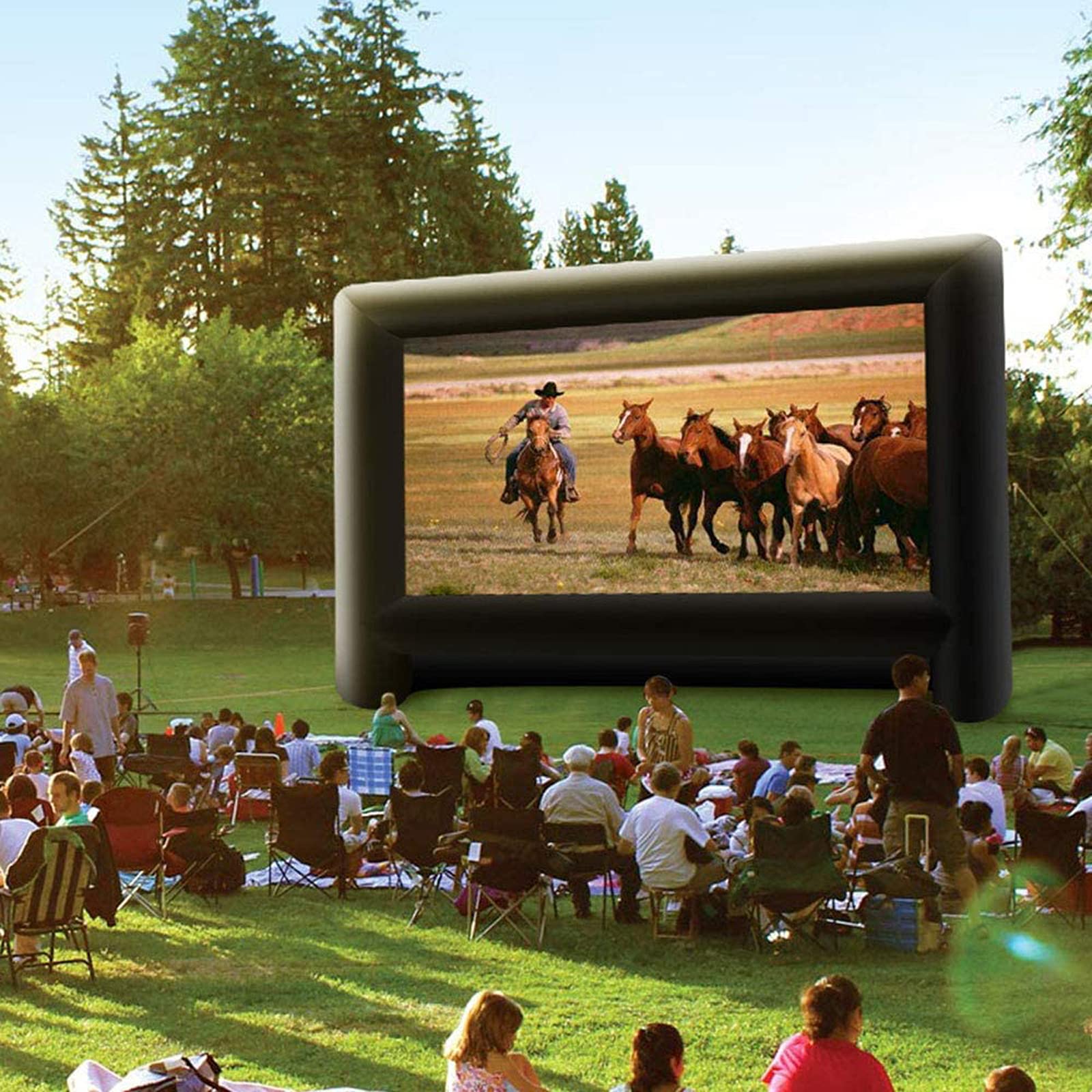 18FT Inflatable Outdoor Movie Screen with Blower, Rope & Tent Stakes - Portable Projection Screen for Backyard, Pool Parties, Camping & Indoor Movie Nights - HD White Surface for Day & Night Viewing