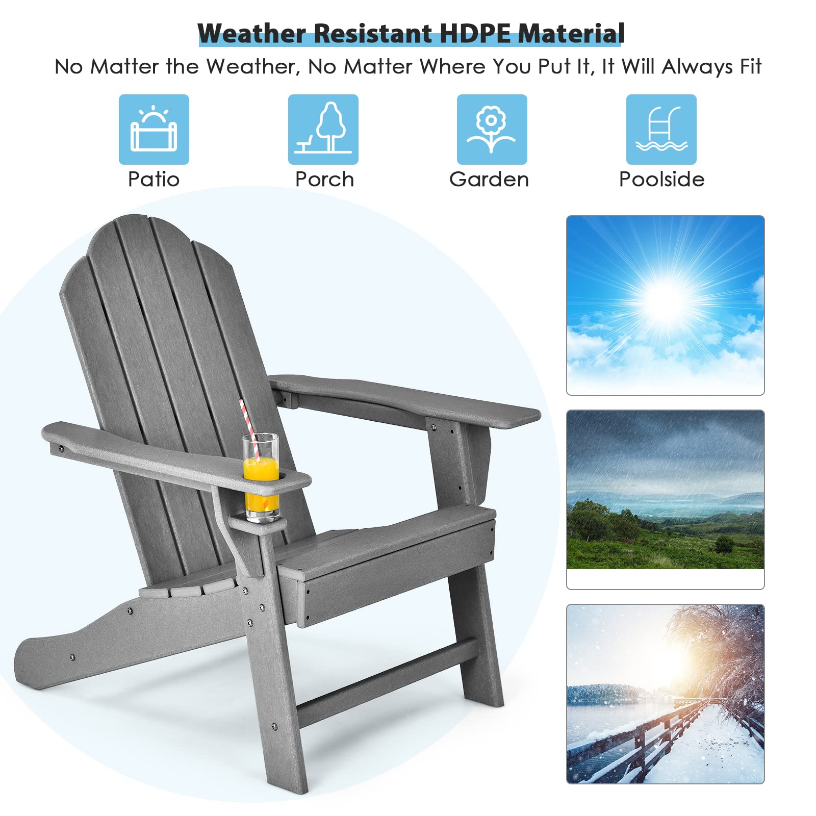 **Giantex Adirondack Chair - Weather-Resistant HDPE Outdoor Patio Chair for Campfire, Deck, Garden, Yard, Porch & Lawn Seating - Durable Composite Furniture (Grey) - Perfect for Relaxing by the Fire or Enjoying Your Backyard**