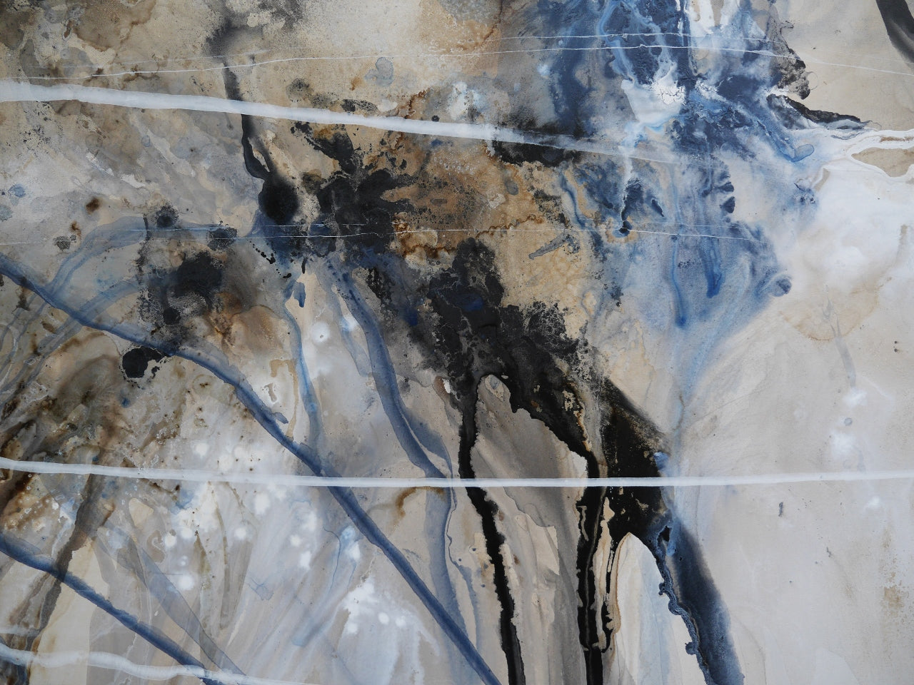 79x240cm Blue Rust Cream White Abstract Canvas Painting - Modern Wall Art for Living Room, Bedroom & Office Decor