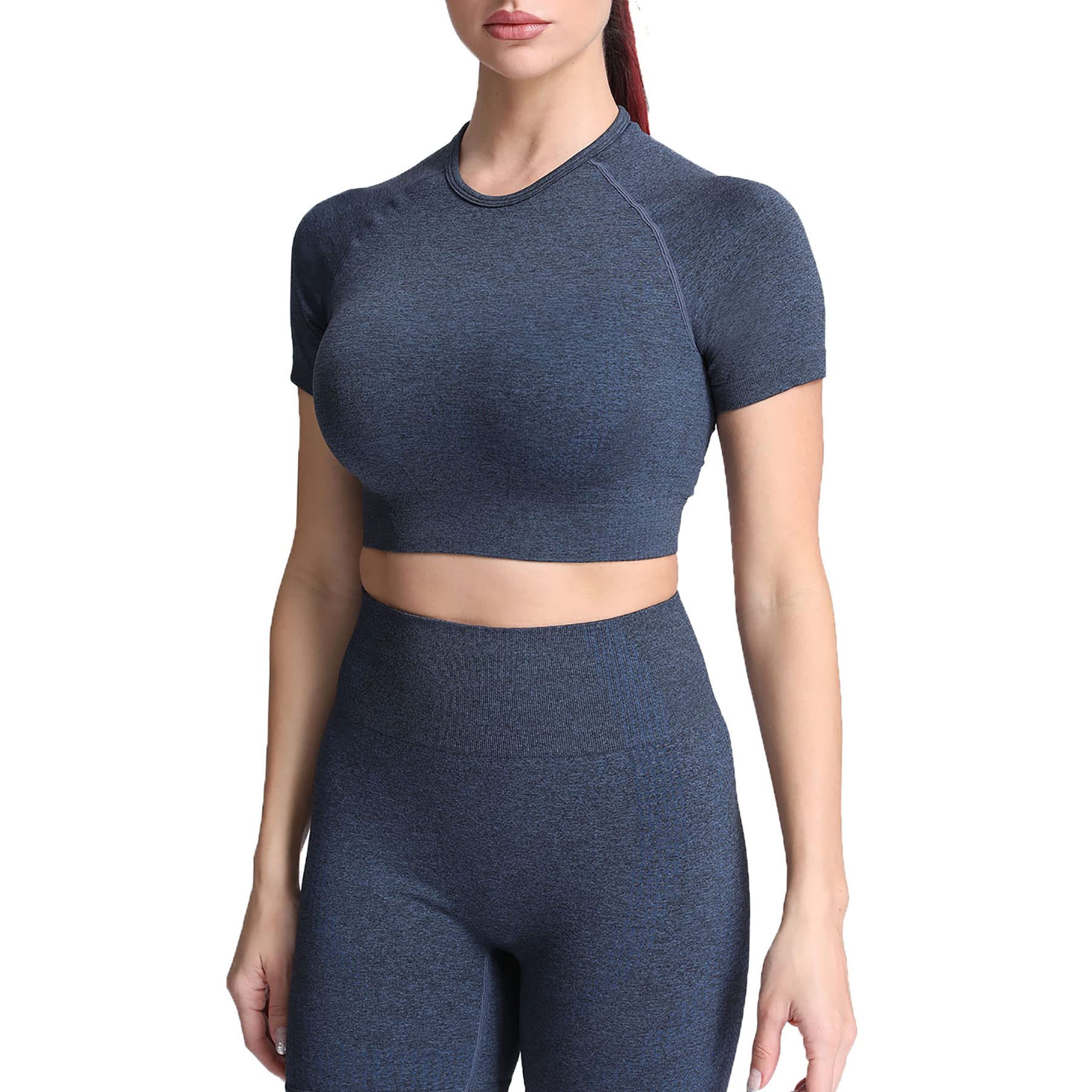 Aoxjox Women's Seamless Crop Top - Workout Vital Short Sleeve Yoga Shirt for Gym, Running & Sports | Breathable & Comfortable Activewear for Fitness & Training