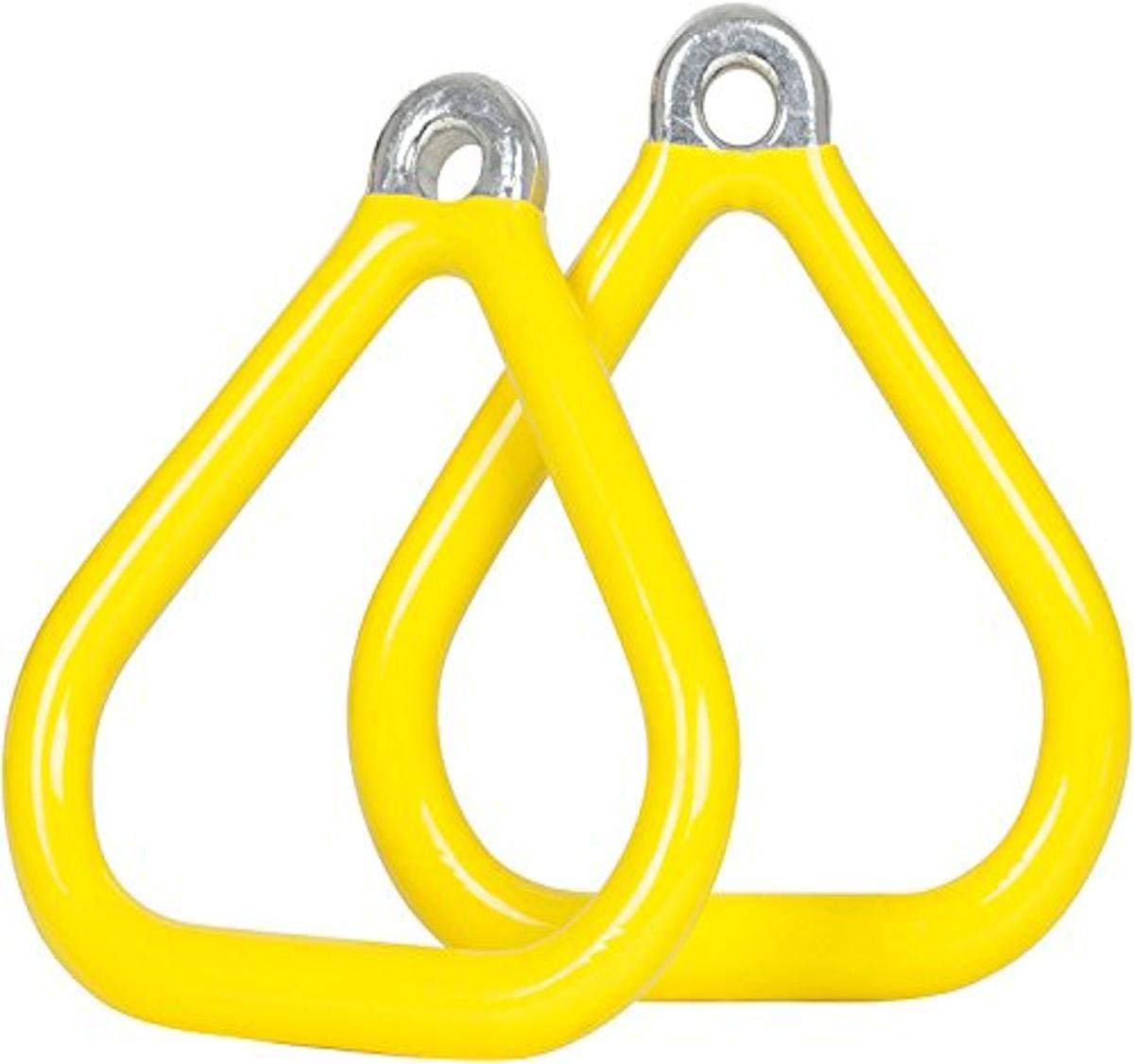 Commercial Grade Coated Triangle Trapeze Rings - Heavy Duty Swing Set Accessories with SSS Logo Sticker (Yellow) - Perfect for Playgrounds, Gymnastics Training & Outdoor Fitness Equipment