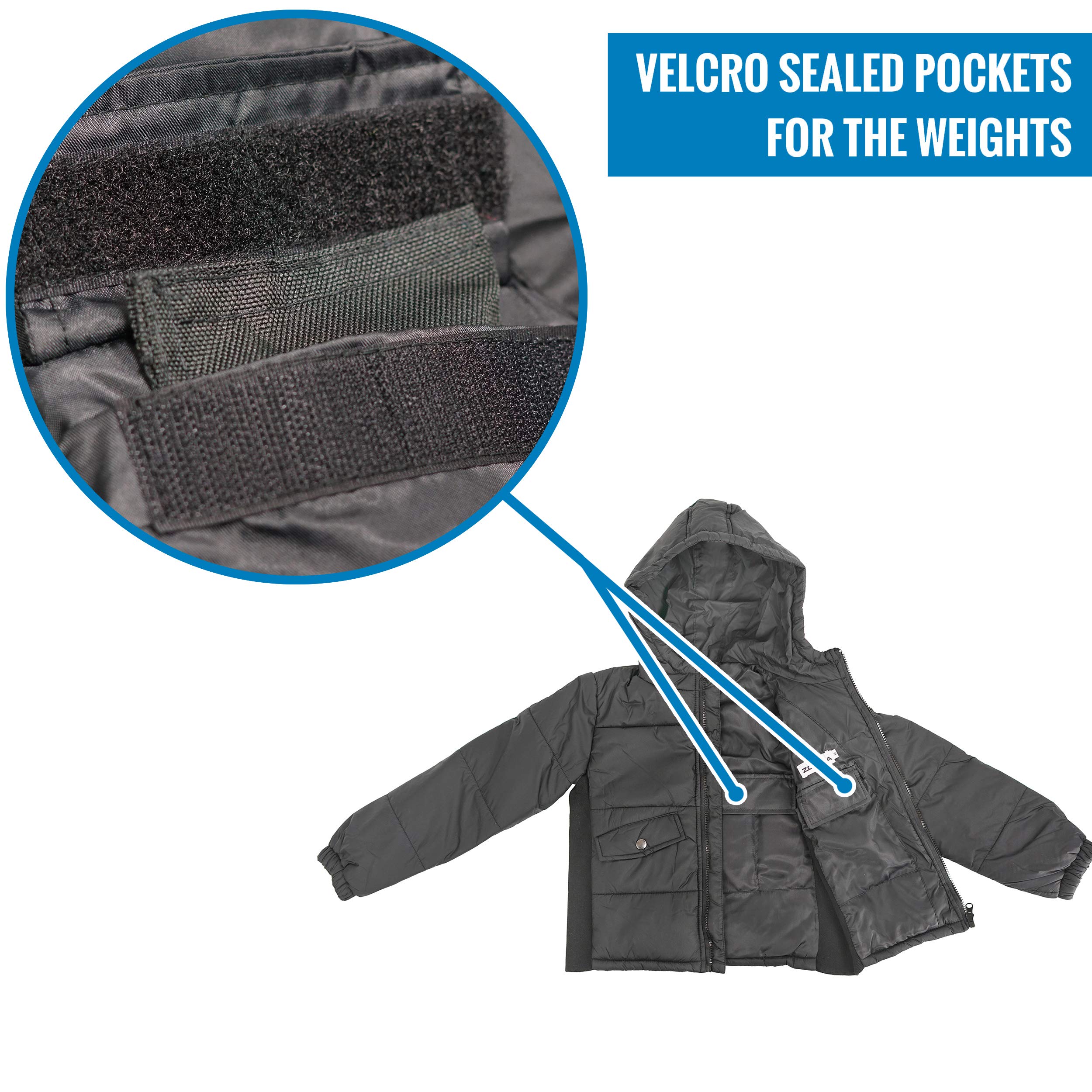 Weighted Jacket for Kids - Adjustable Weighted Compression Puffer Jacket with Hood & Removable Weights | Sensory Therapy for Autism & ADHD | Outdoor Play & Indoor Comfort (Medium)