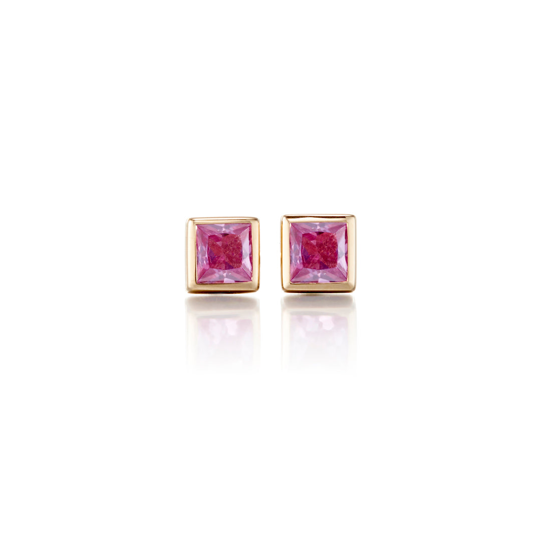 Mini Pink Sapphire Princess Earrings – Elegant Jewelry for Women & Girls | Perfect for Weddings, Parties & Gifts