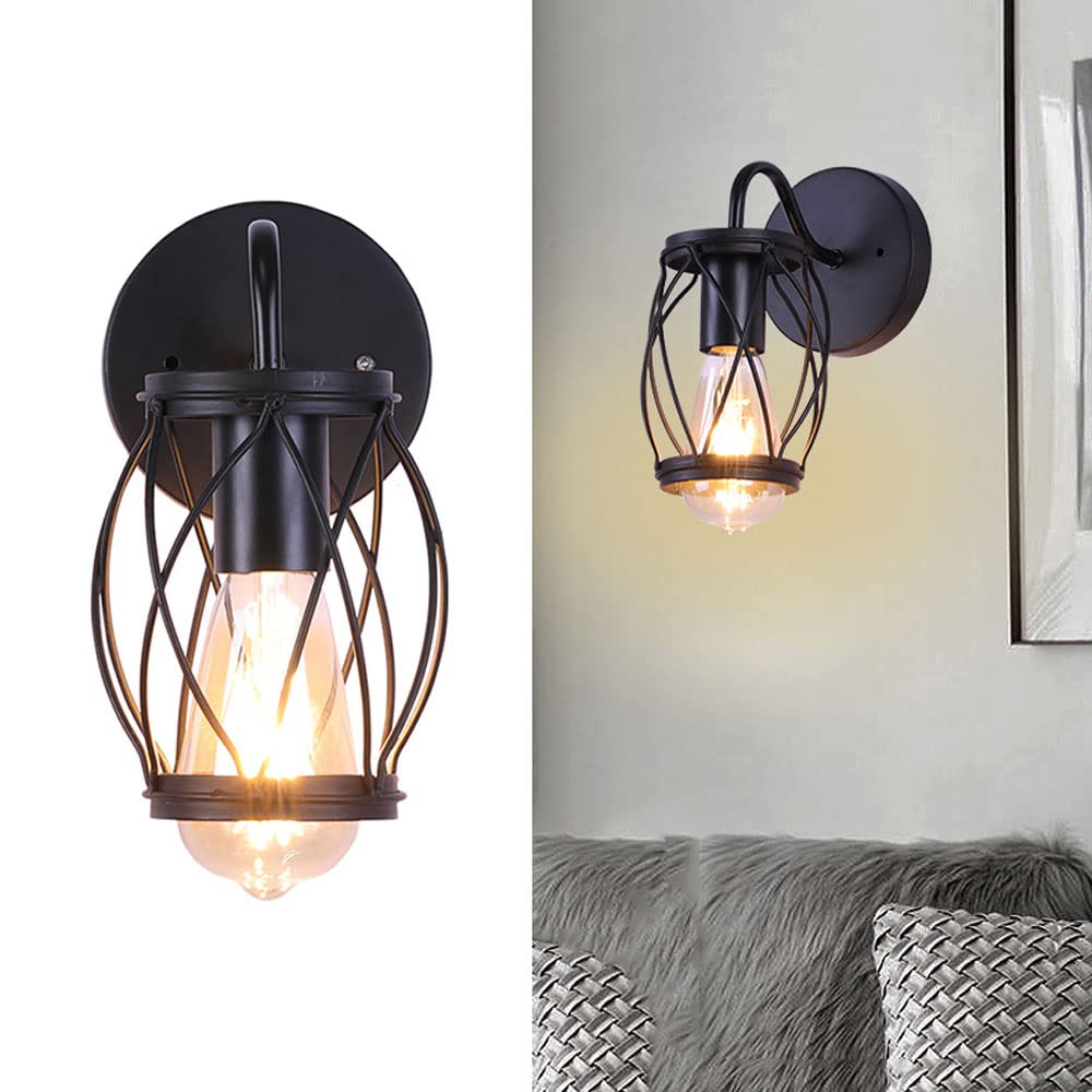 Vintage Industrial Wall Lamp - Black Metal Wall Sconce with E27 Socket, Retro Farmhouse Lighting Fixture for Living Room, Bedroom, Loft, Office | Perfect for Ambient Lighting and Home Decor