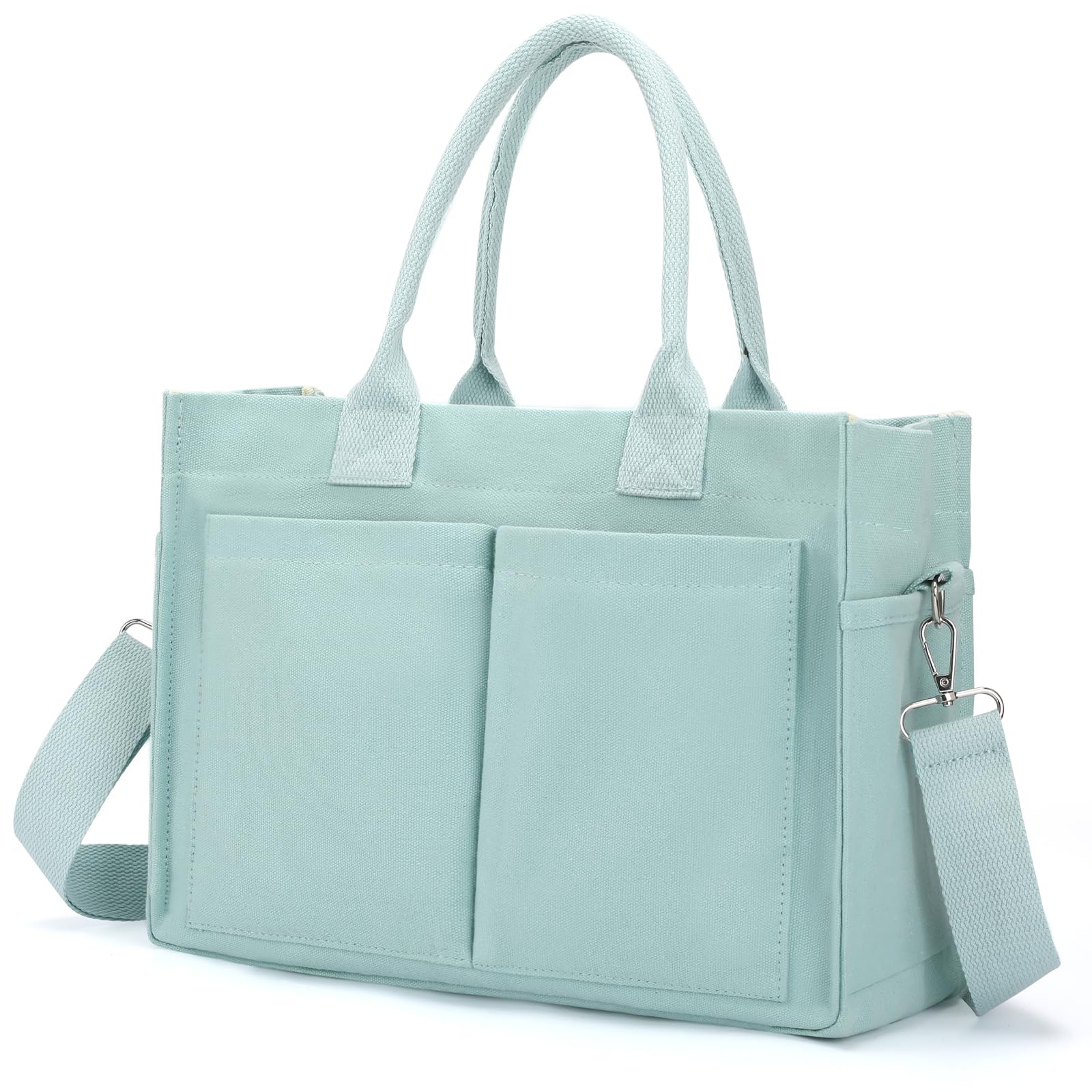 Stylish Canvas Tote Bags for Women - Large Work Tote with Multiple Pockets, Durable Crossbody & Shoulder Handbag - Perfect for Office, Travel, Shopping & Everyday Use
