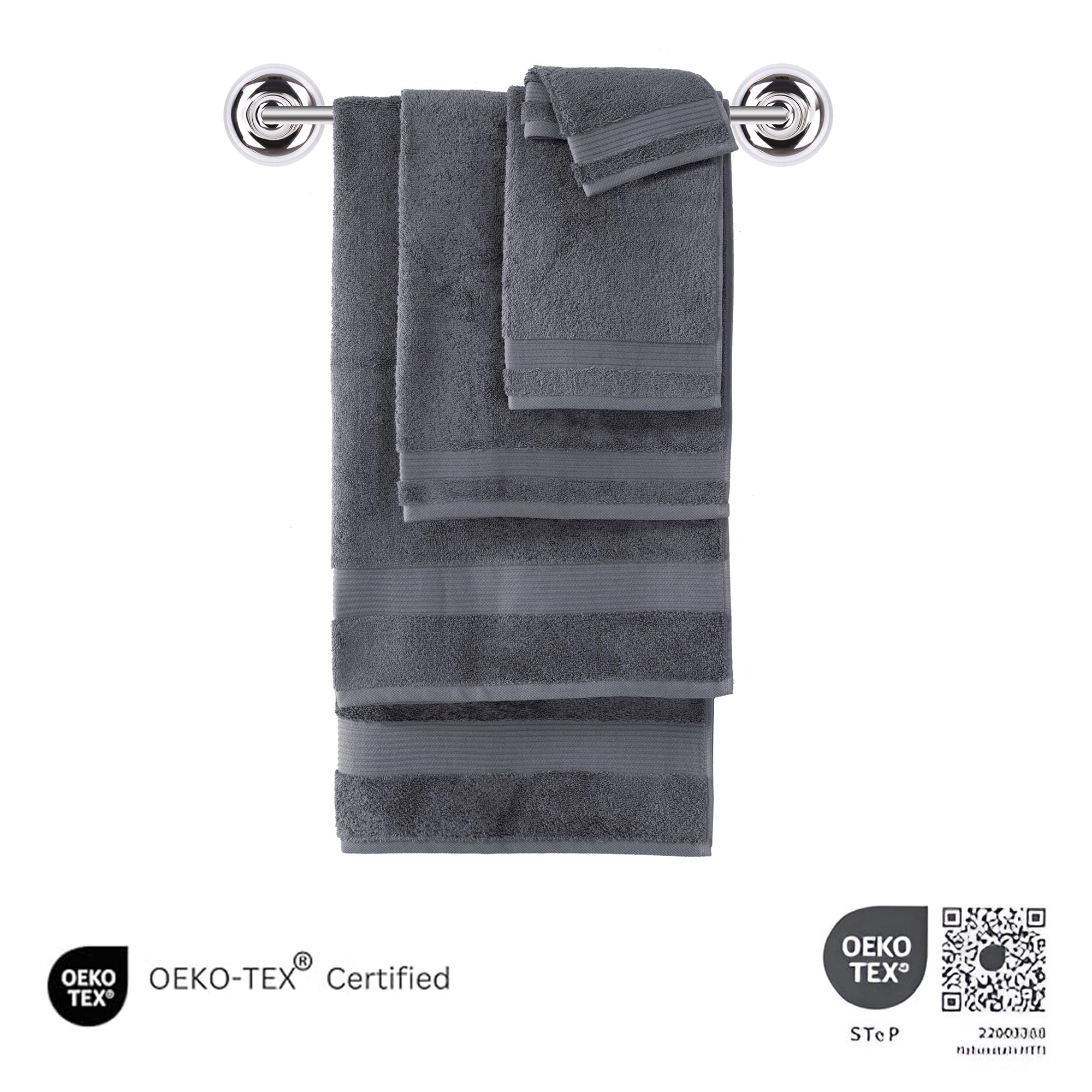 Premium 22-Piece Turkish Cotton Towel Set - 100% Organic Quick-Dry Bath, Hand & Washcloths for Family | Ultra Absorbent & Soft | Includes 4 Bath Towels, 6 Hand Towels & 12 Washcloths (Grey) | Perfect for Spa, Beach & Luxury Bathroom Use