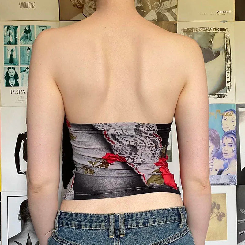 Tie Dye Backless Halter Top for Women - Sexy Crop Top with Floral Print, Streetwear & Harajuku Style | Perfect for Parties, Clubs, and Summer Outfits
