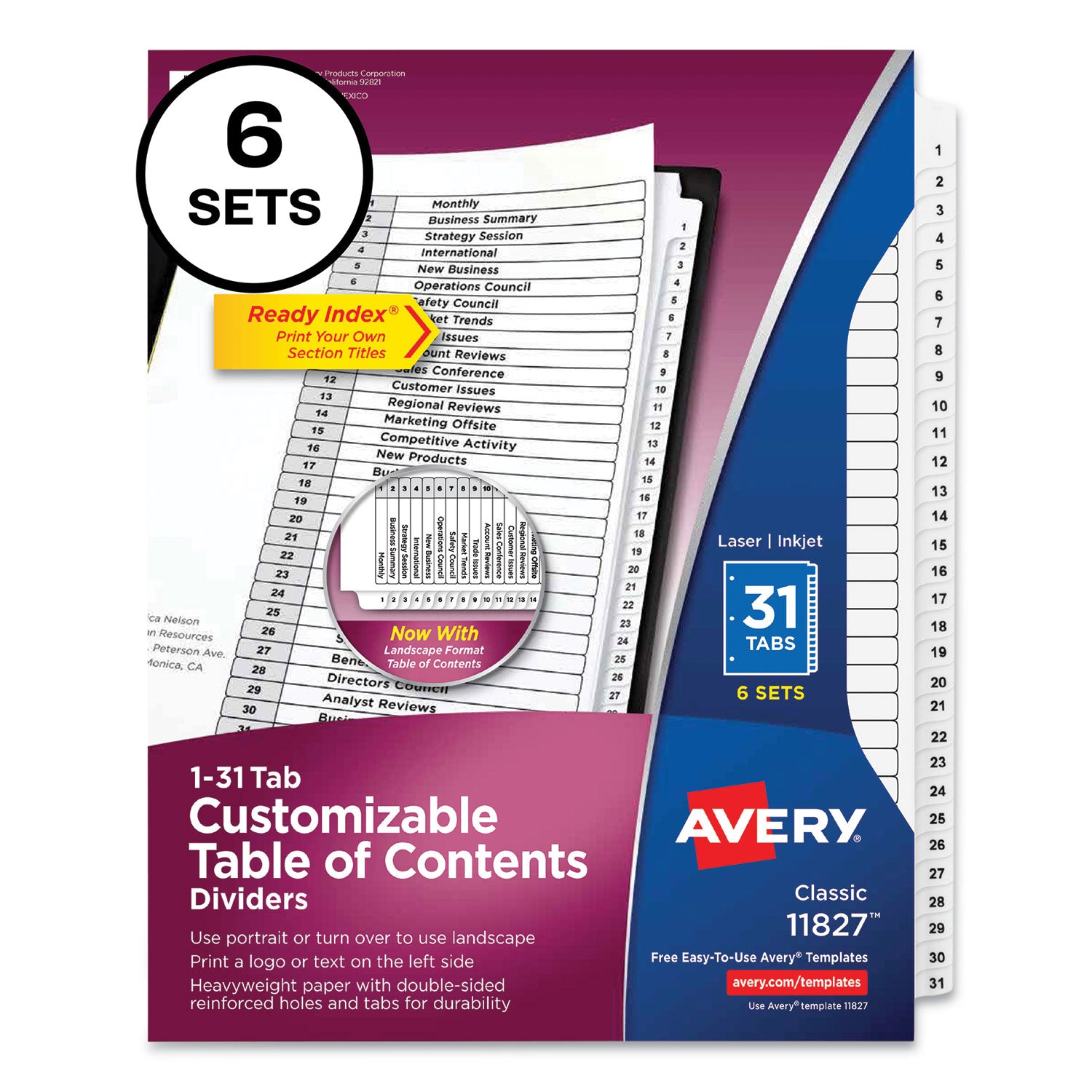 Avery® Customizable Table of Contents Dividers - 31 Tab Index, 1-31, 11